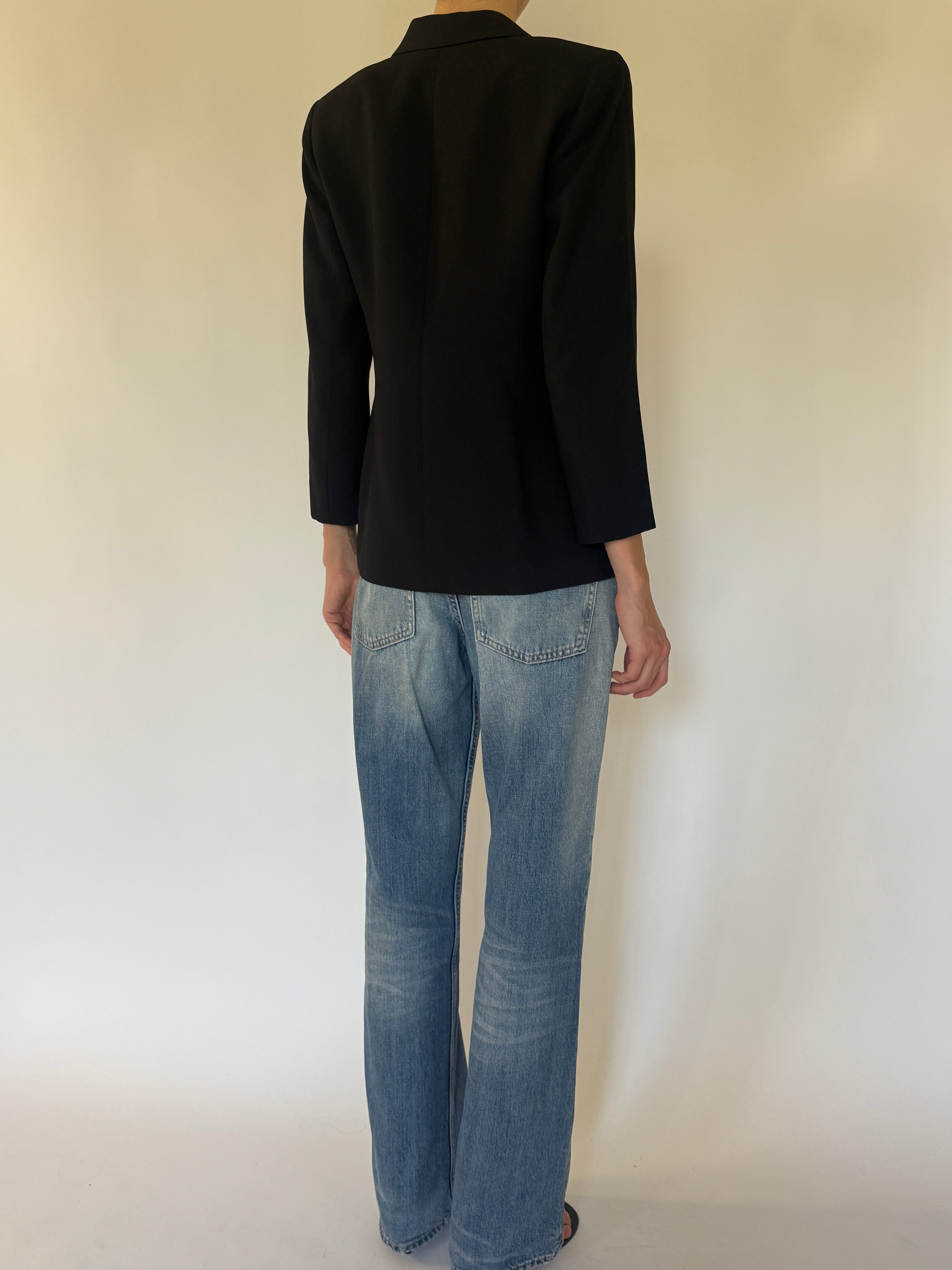 Vintage black double-breasted blazer back view
