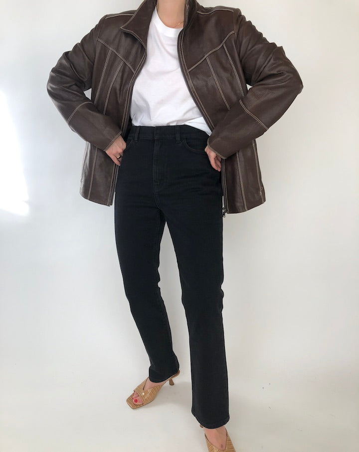 VINTAGE BROWN LEATHER JACKET WITH TOP STITCHING 289