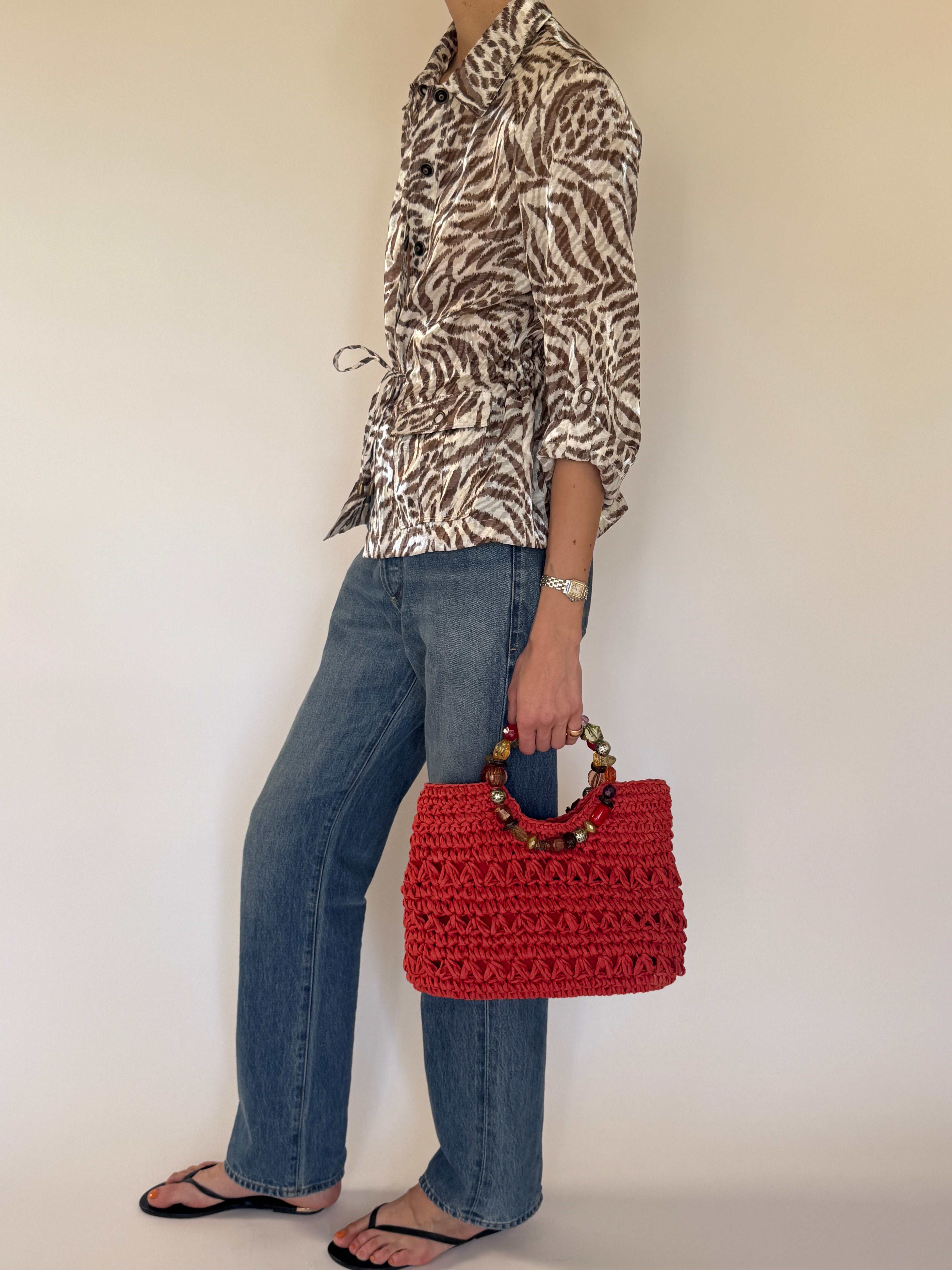 Vintage animal print belted blouse sideview