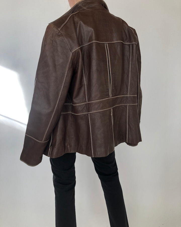 VINTAGE BROWN LEATHER JACKET WITH TOP STITCHING 289