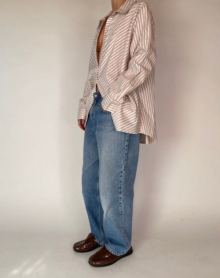 VINTAGE WHITE AND BEIGE STRIPED SHIRT 4238