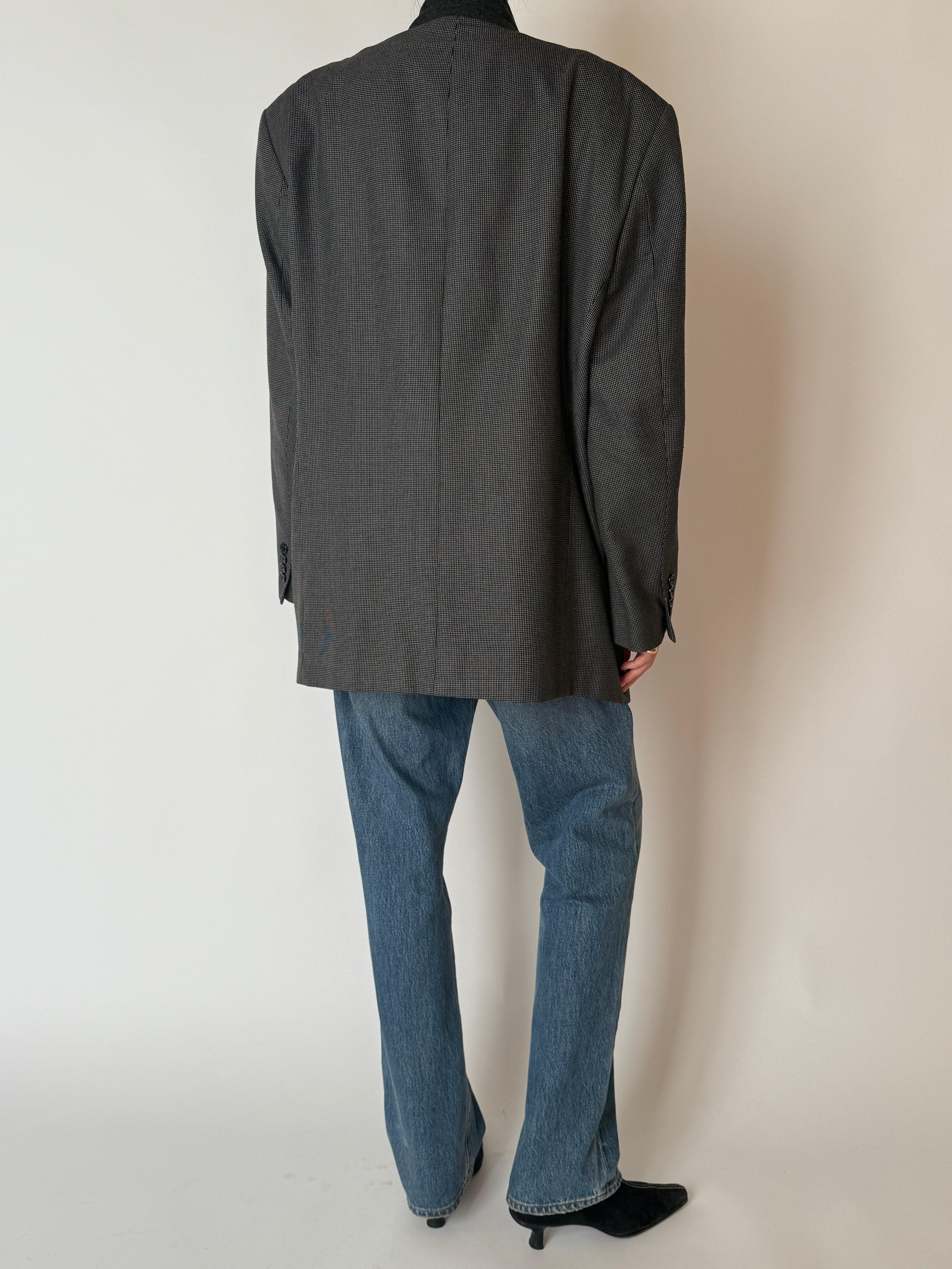 Vintage minimal black and cream blazer back view