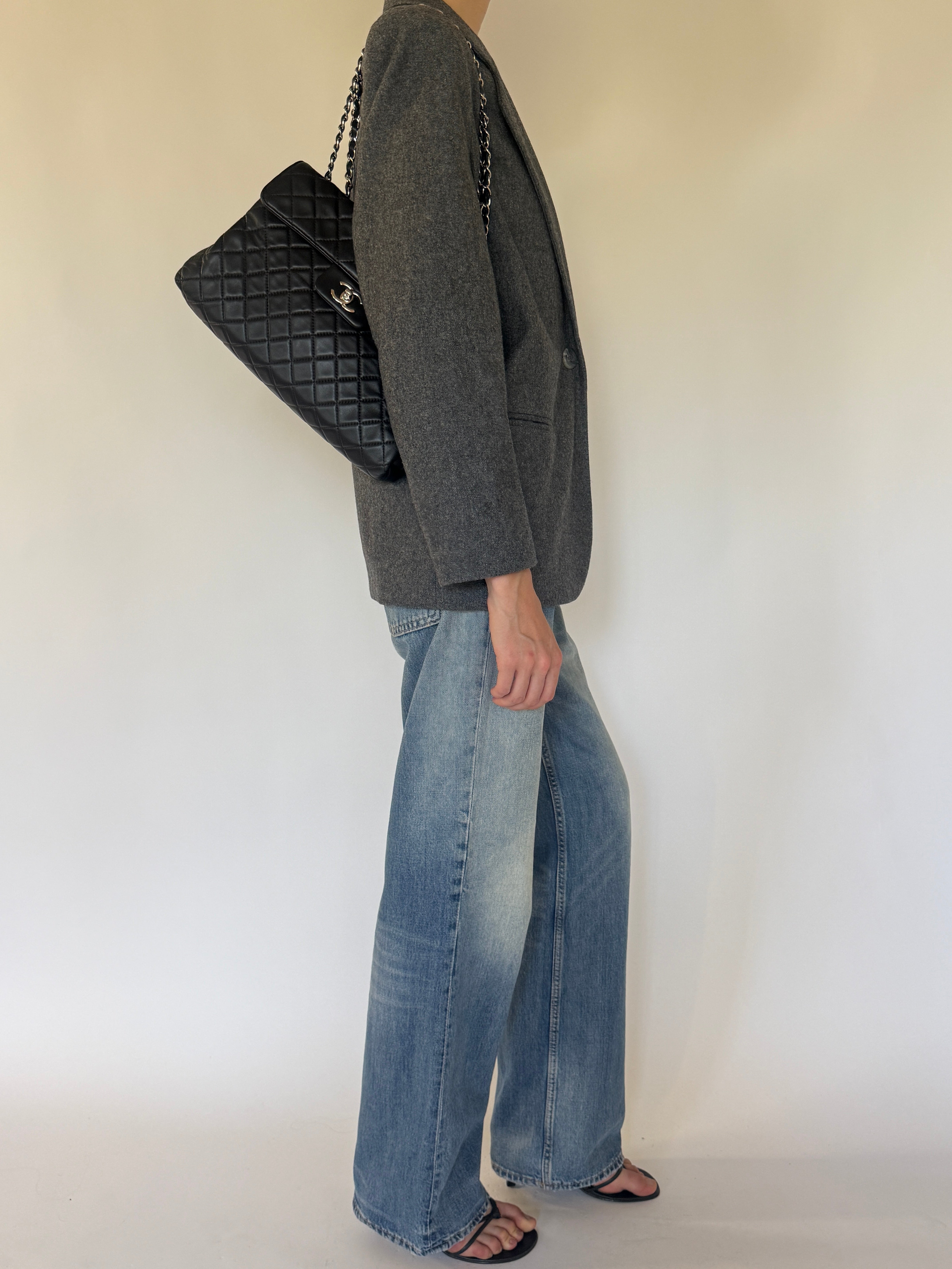 Vintage dark grey wool blazer side view