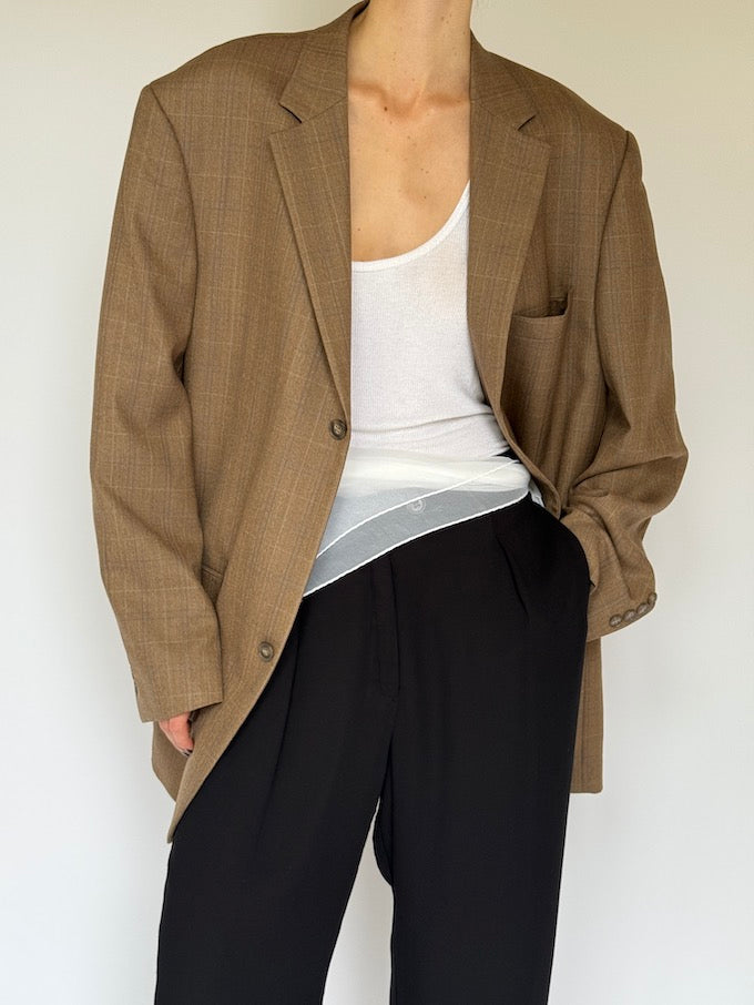 Vintage checked wool blazer beige 6193