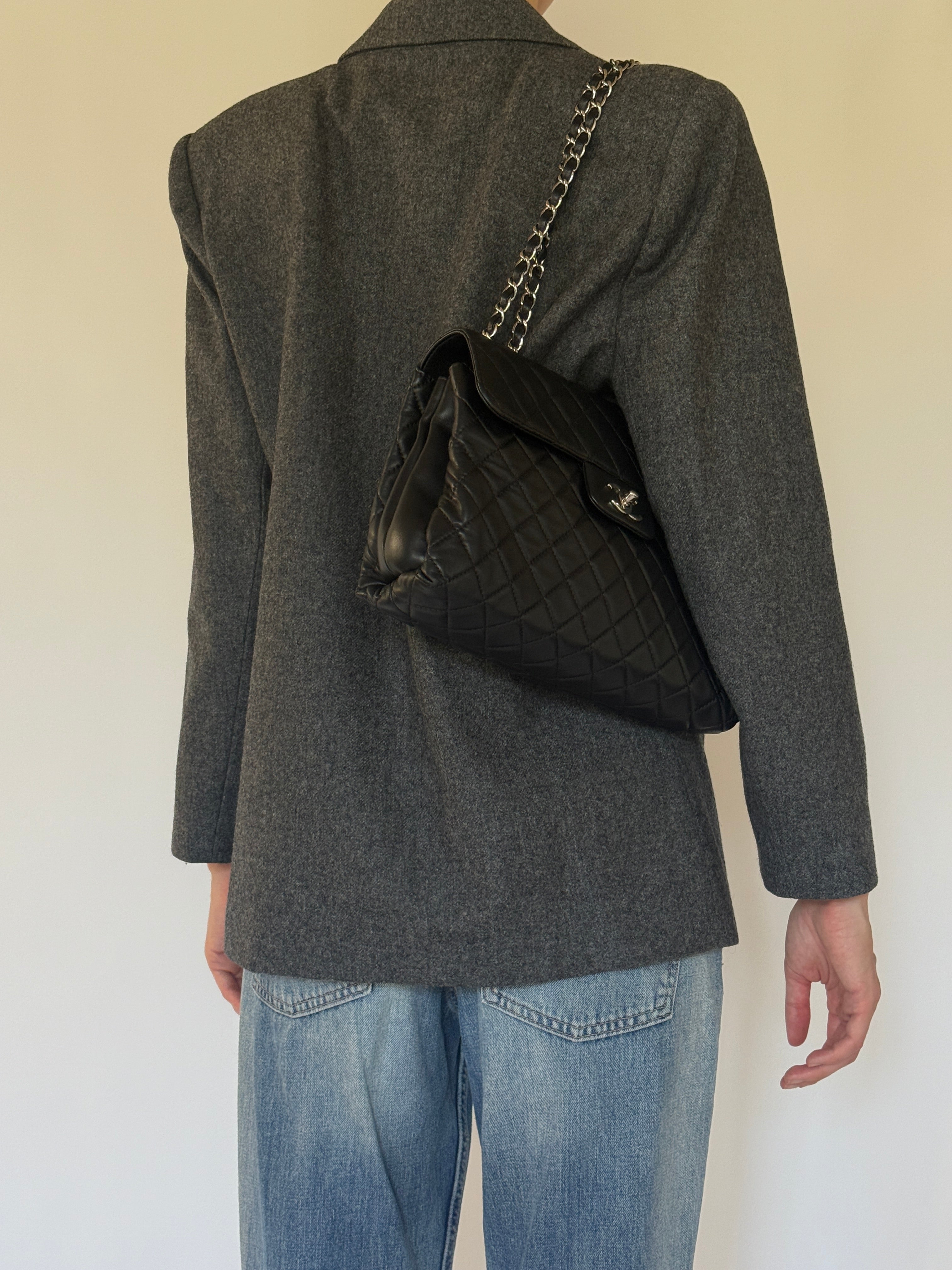 Vintage dark grey wool blazer back view