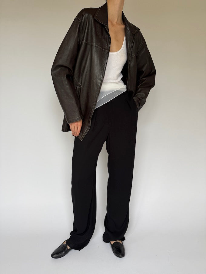 Vintage oversized leather jacket dark brown 6200