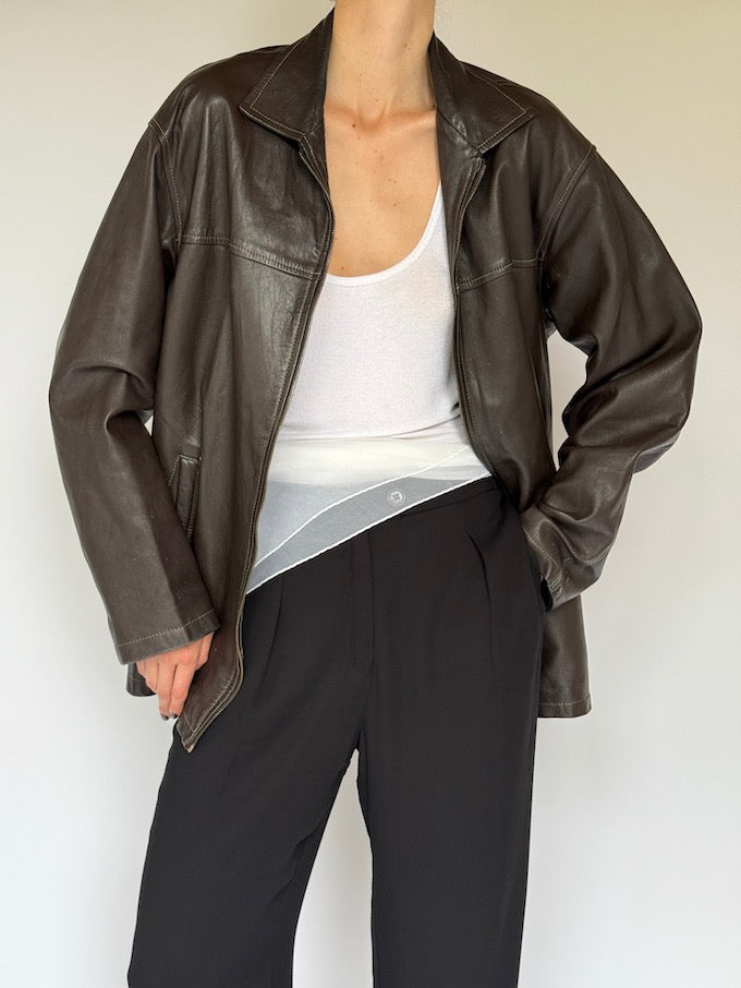 Vintage oversized leather jacket dark brown 6200