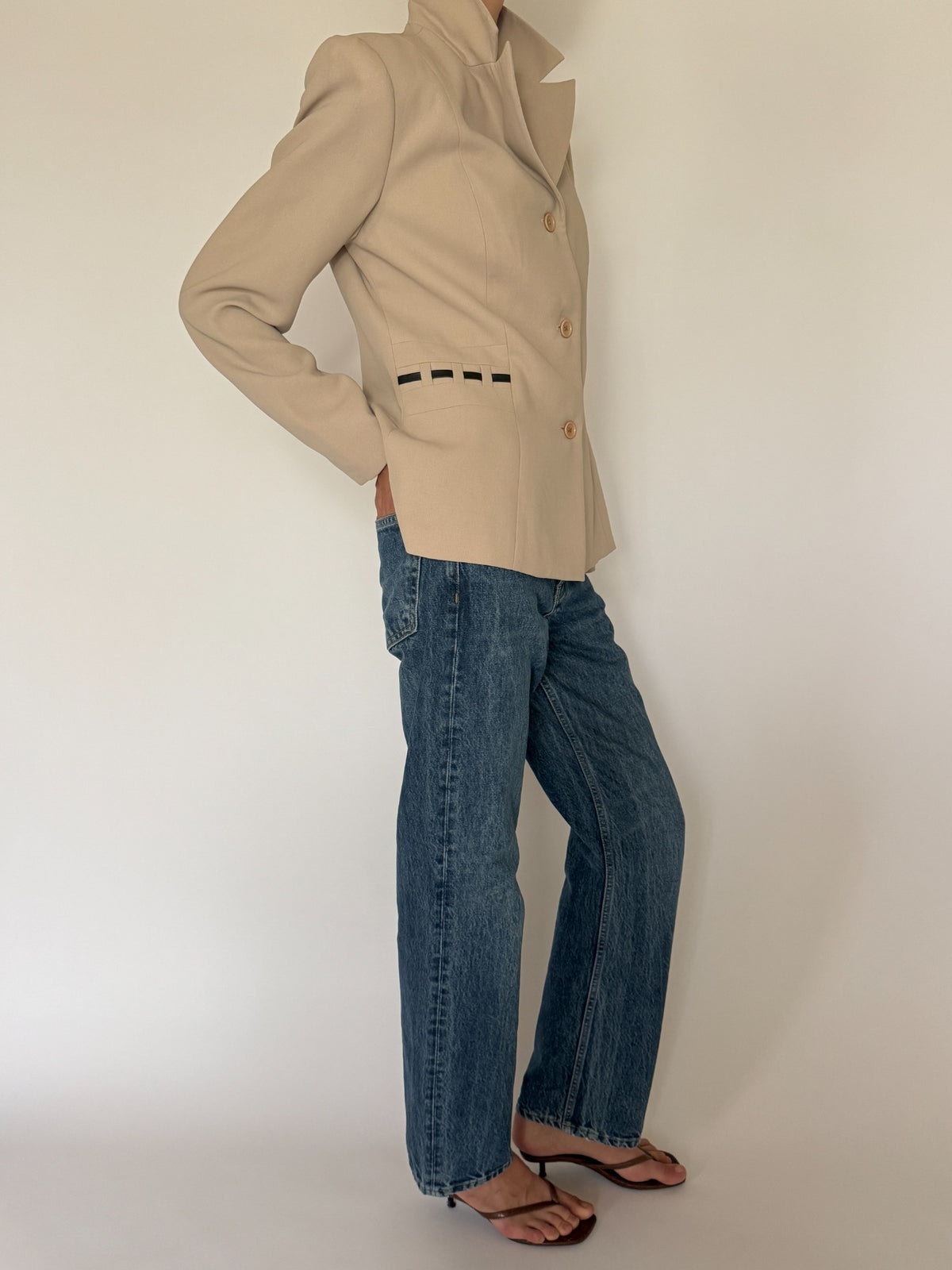 Vintage fitted western-inspired blazer beige side view