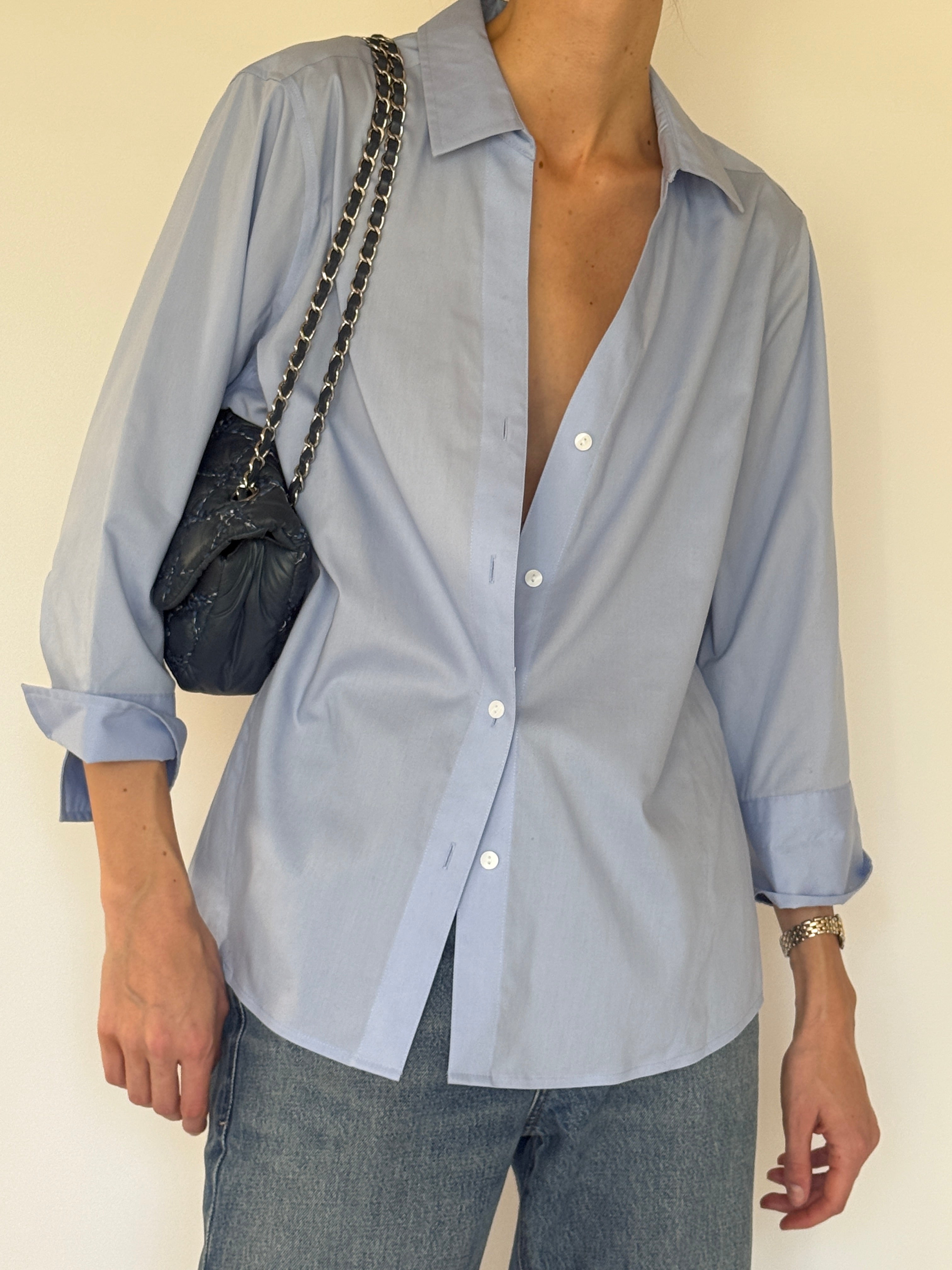 Vintage light blue button-down shirt side view