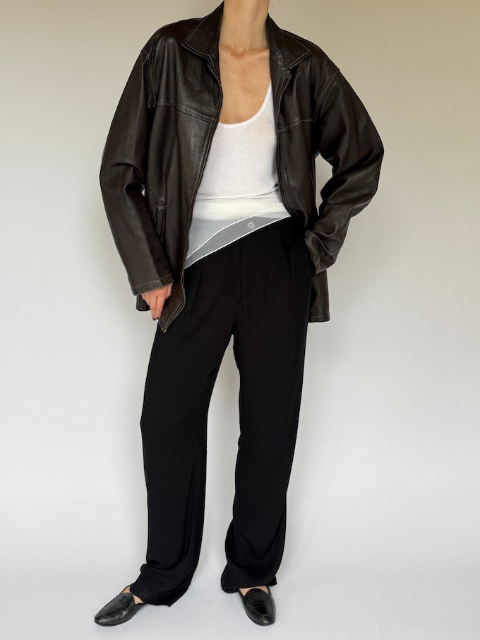 Vintage oversized leather jacket dark brown 6200