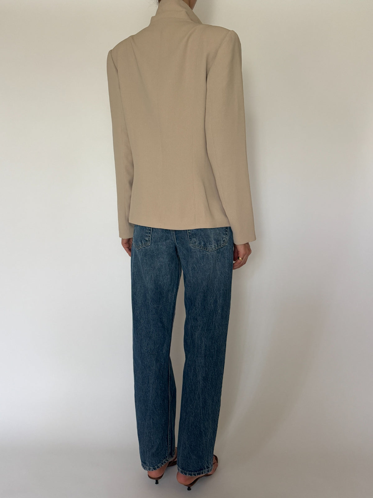 Vintage fitted western-inspired blazer beige back view