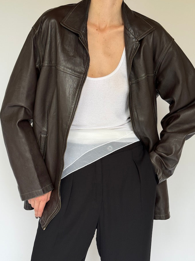Vintage oversized leather jacket dark brown 6200