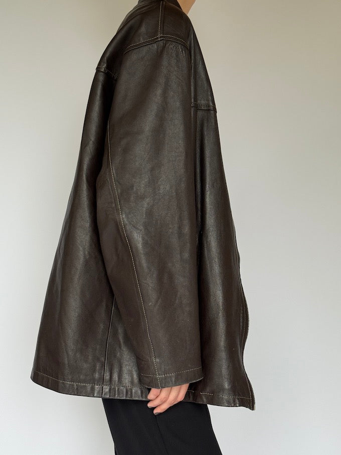 Vintage oversized leather jacket dark brown 6200