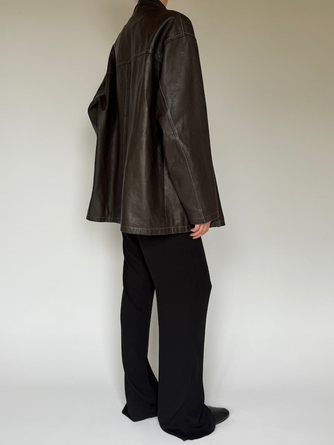 Vintage oversized leather jacket dark brown 6200