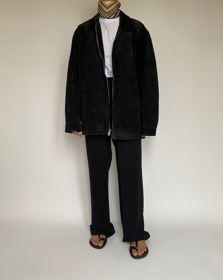 VINTAGE OVERSIZED BLACK SUEDE LEATHER JACKET 2149