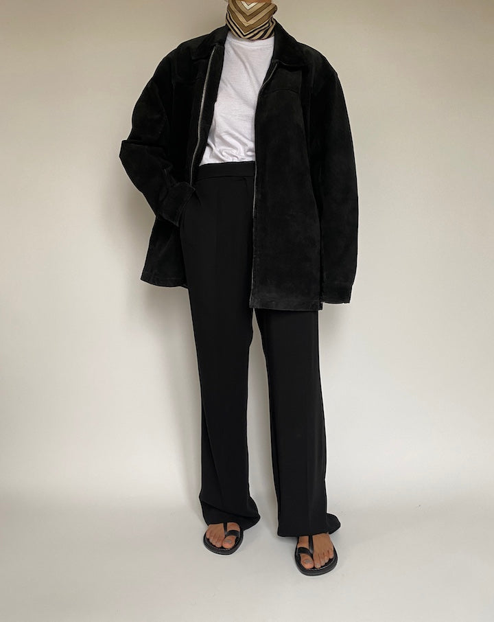 VINTAGE OVERSIZED BLACK SUEDE LEATHER JACKET 2149