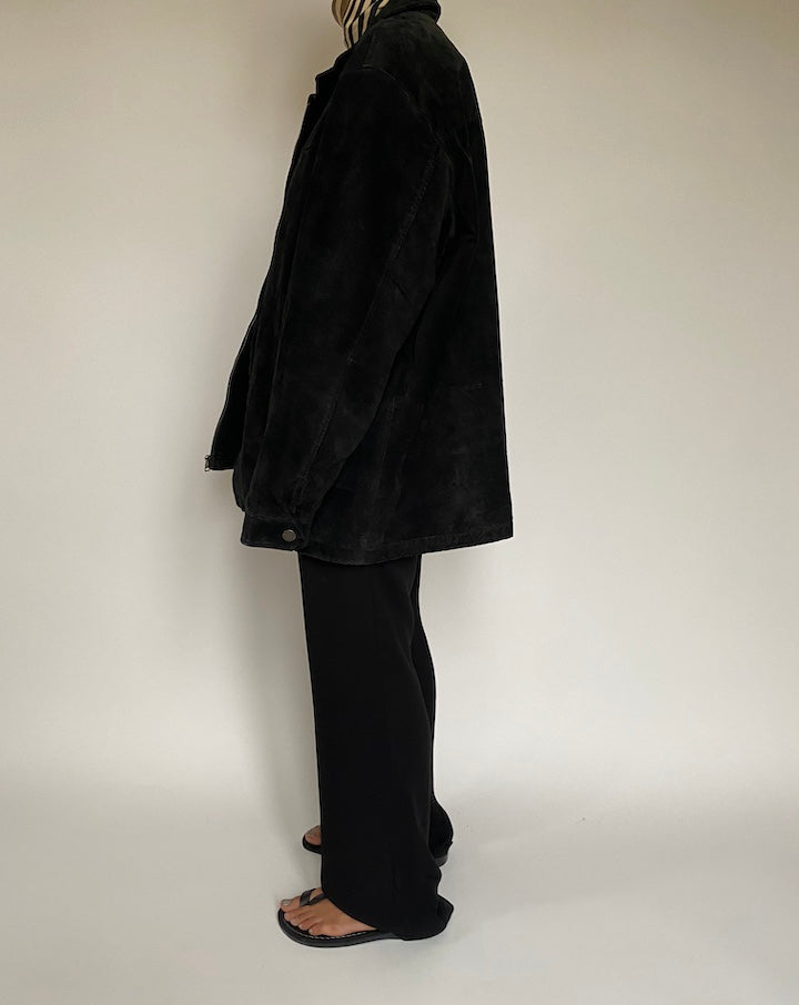 VINTAGE OVERSIZED BLACK SUEDE LEATHER JACKET 2149
