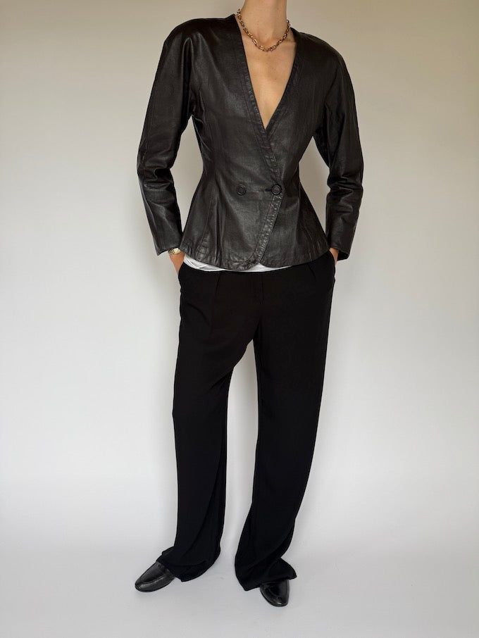 Vintage Sculpted Leather Wrap Blazer