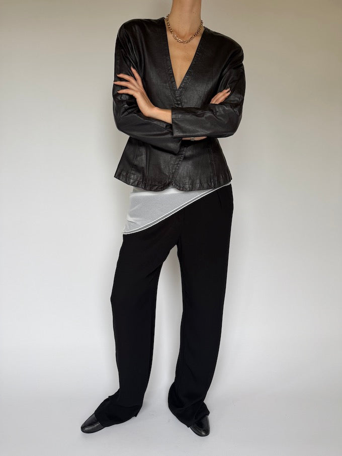 Vintage Sculpted Leather Wrap Blazer