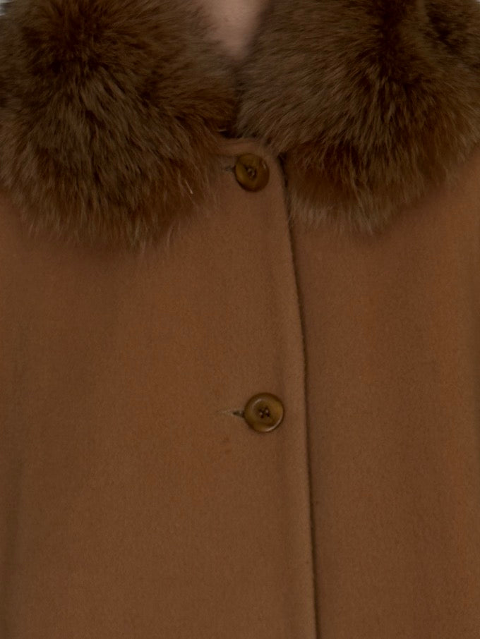 Vintage Camel Wool Coat With Fur Collar