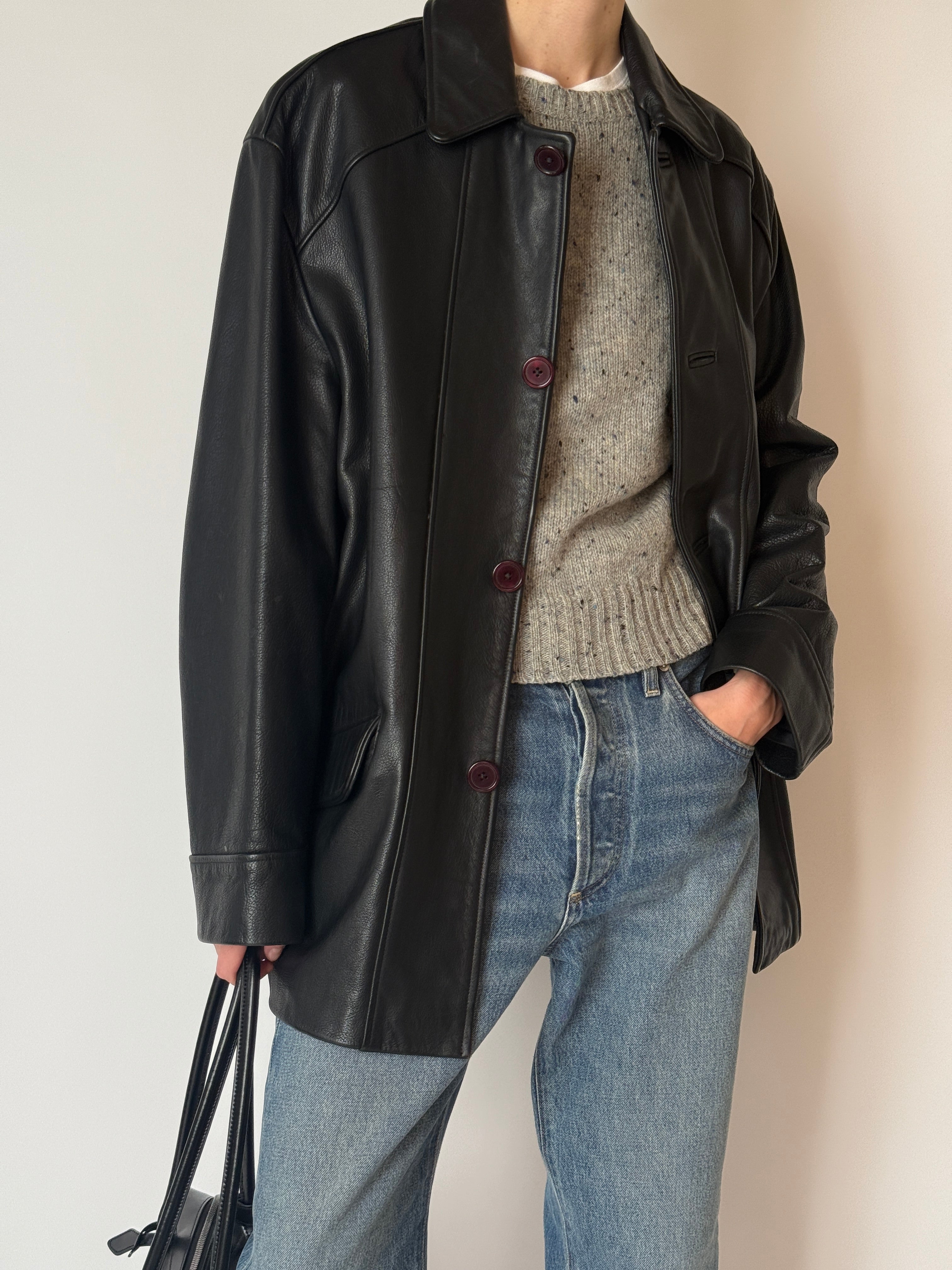 Vintage classic leather jacket with lived-in finish black styled