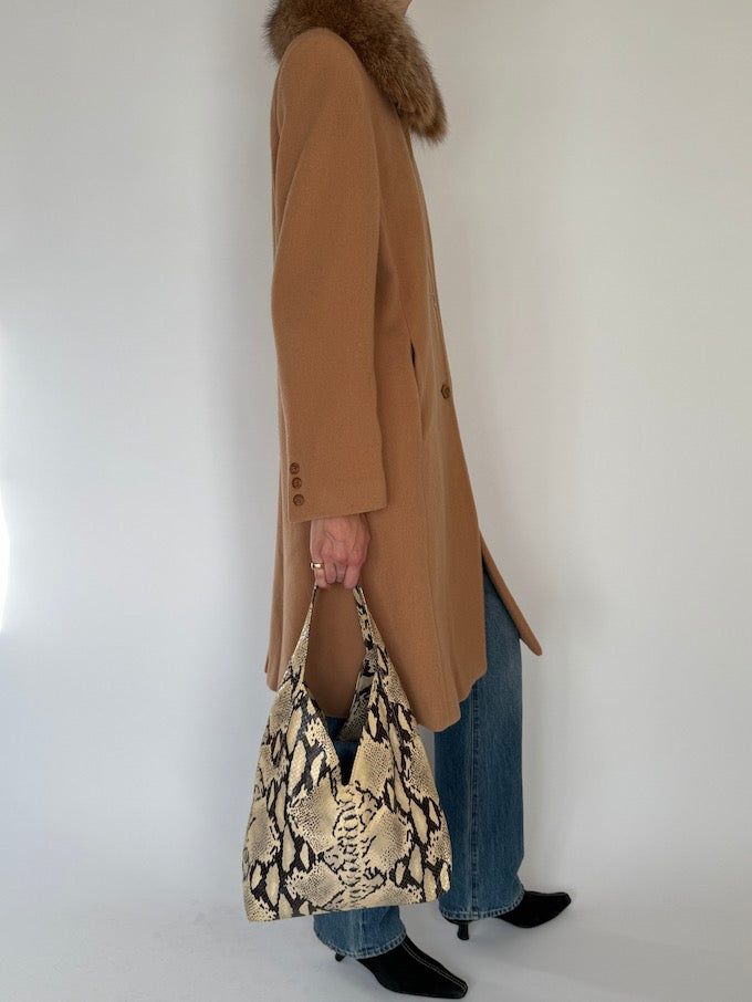 Vintage Camel Wool Coat With Fur Collar