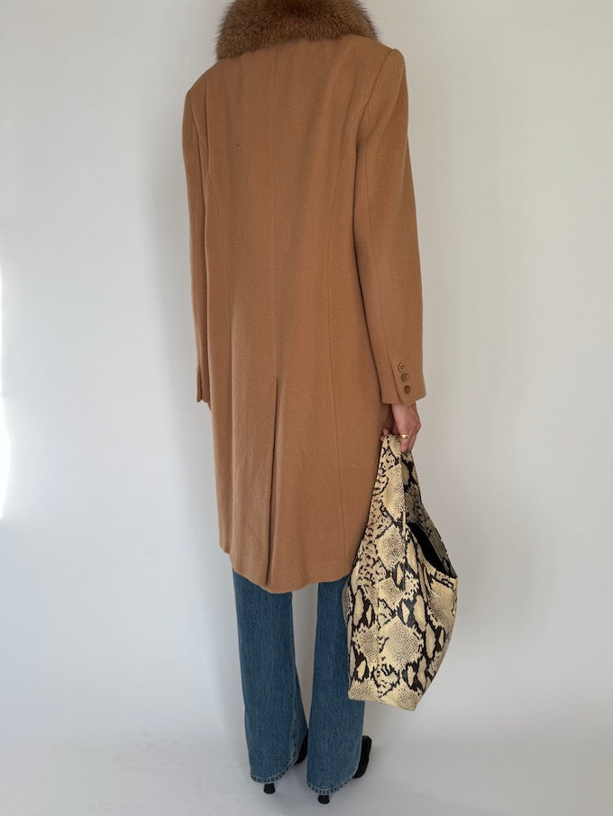 Vintage Camel Wool Coat With Fur Collar