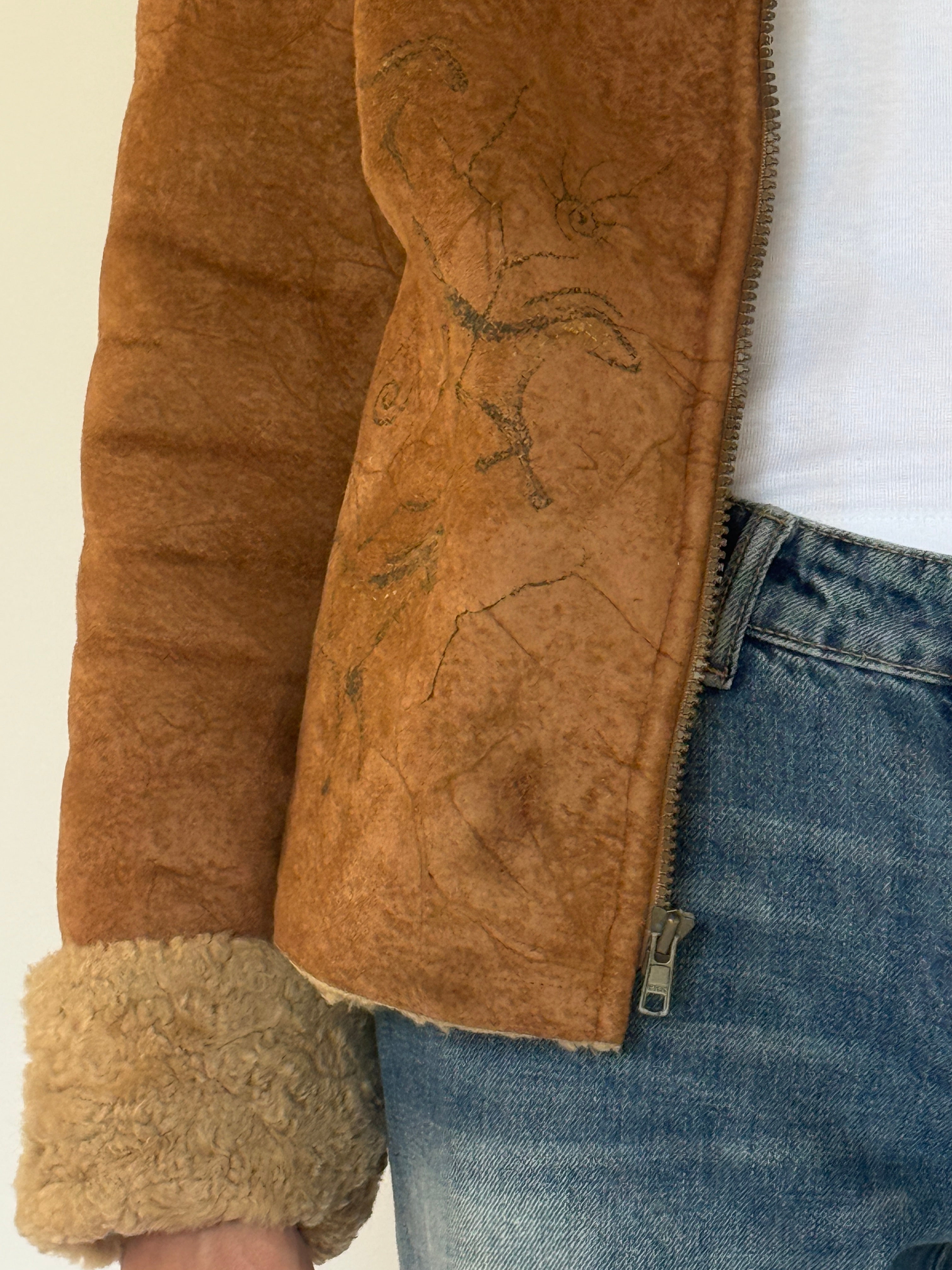 Vintage brown faux suede fabric close-up