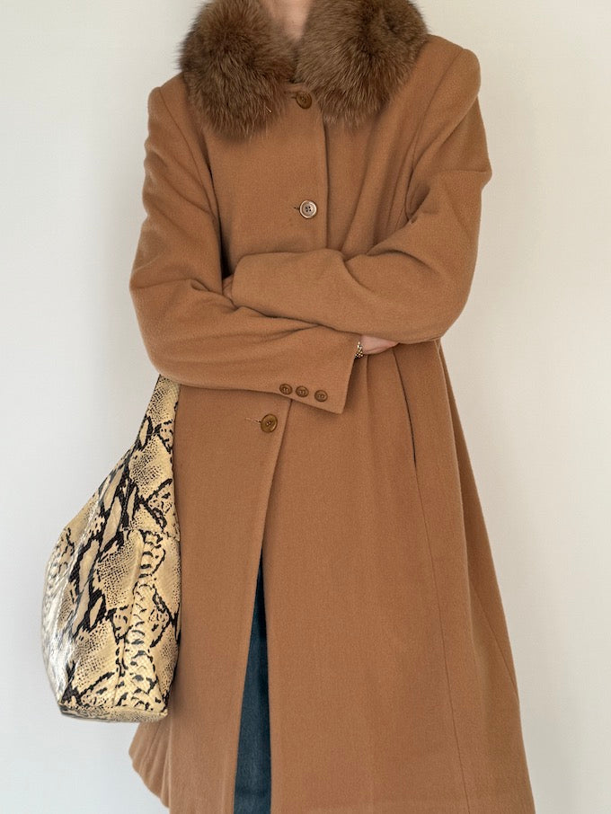 Vintage Camel Wool Coat With Fur Collar