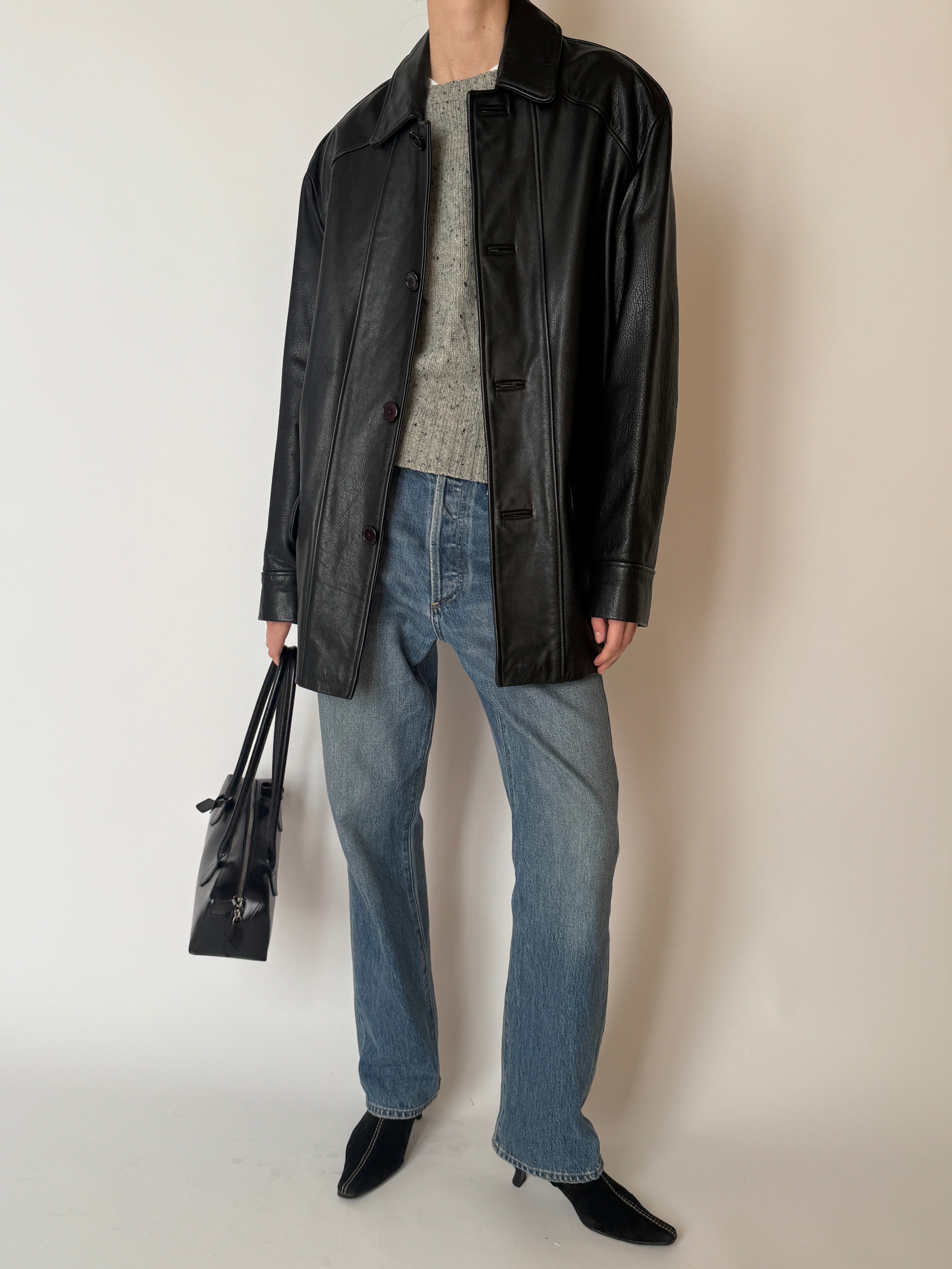 Vintage classic leather jacket with lived-in finish black