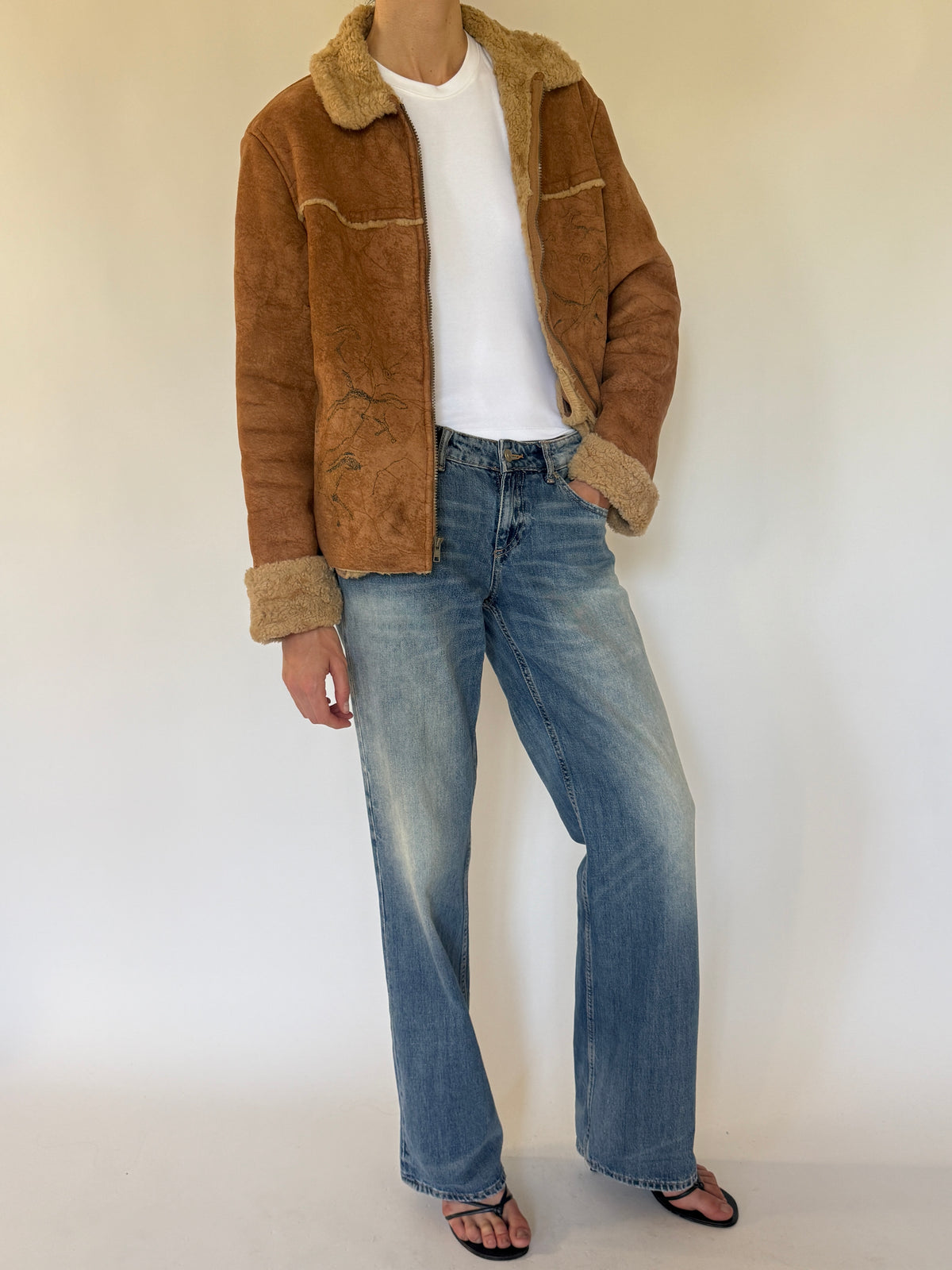 Vintage brown faux shearling jacket side view