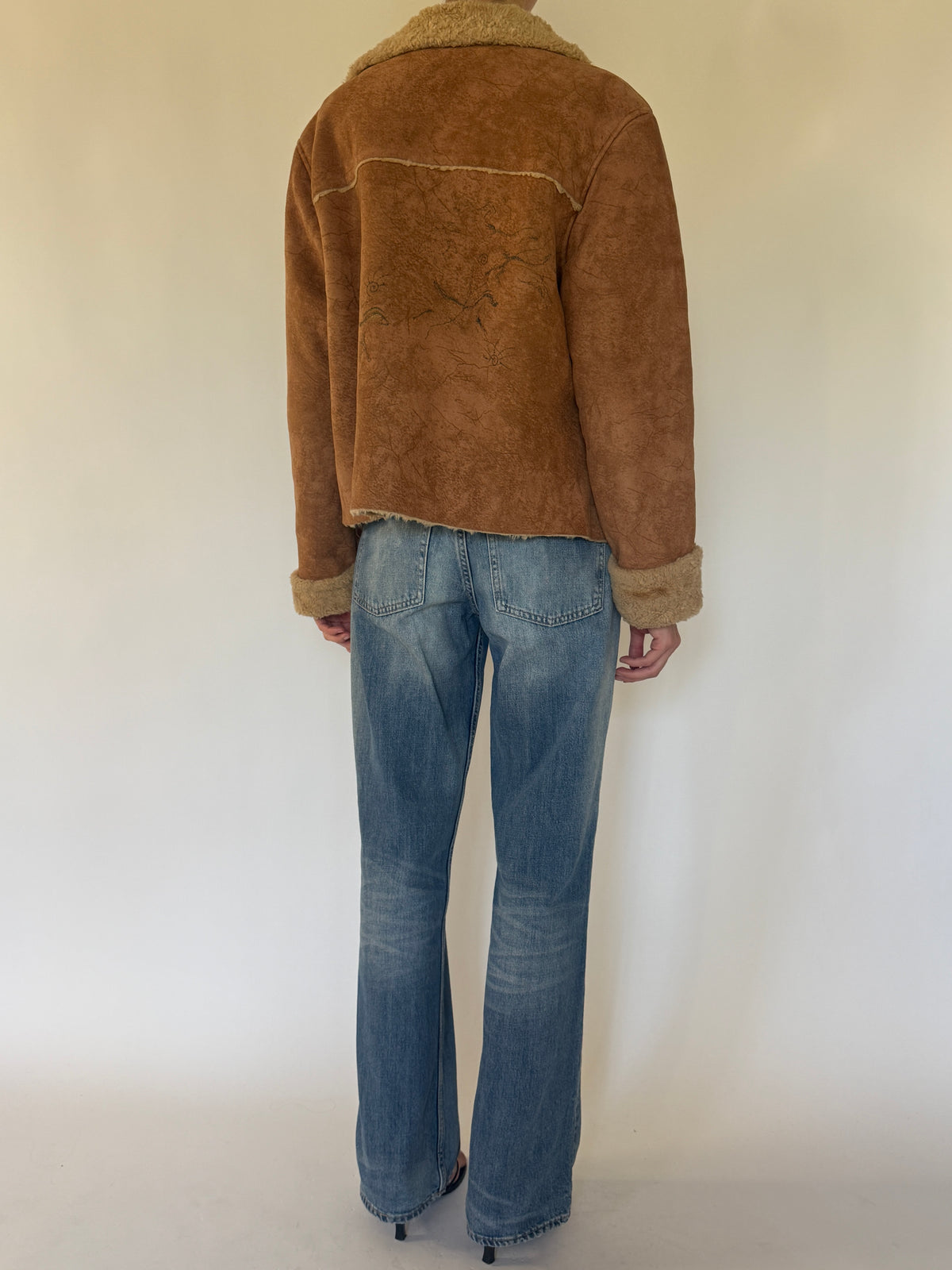 Vintage brown faux shearling jacket back view