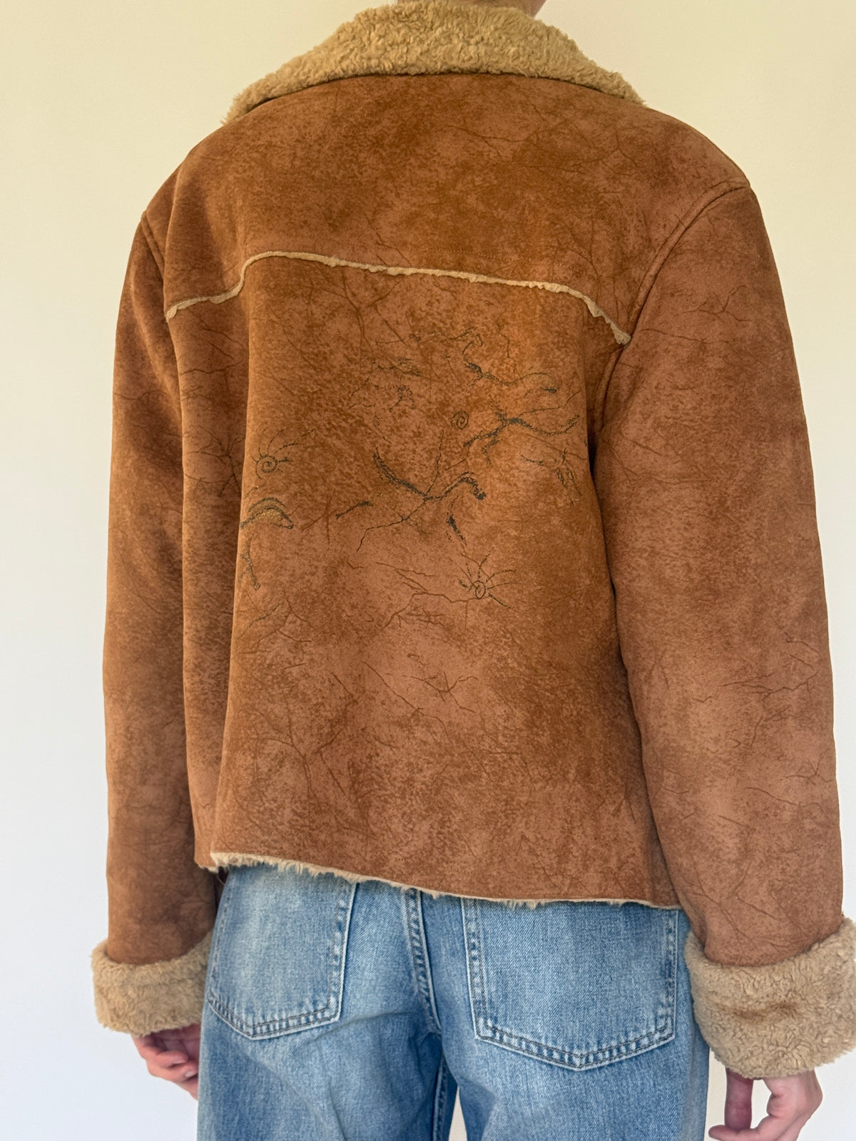 Vintage brown faux shearling jacket back view