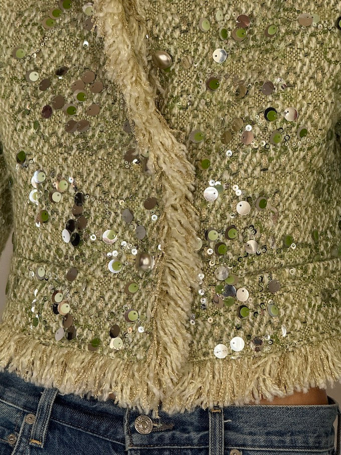Sequin-Embellished Cropped Tweed Jacket 6582