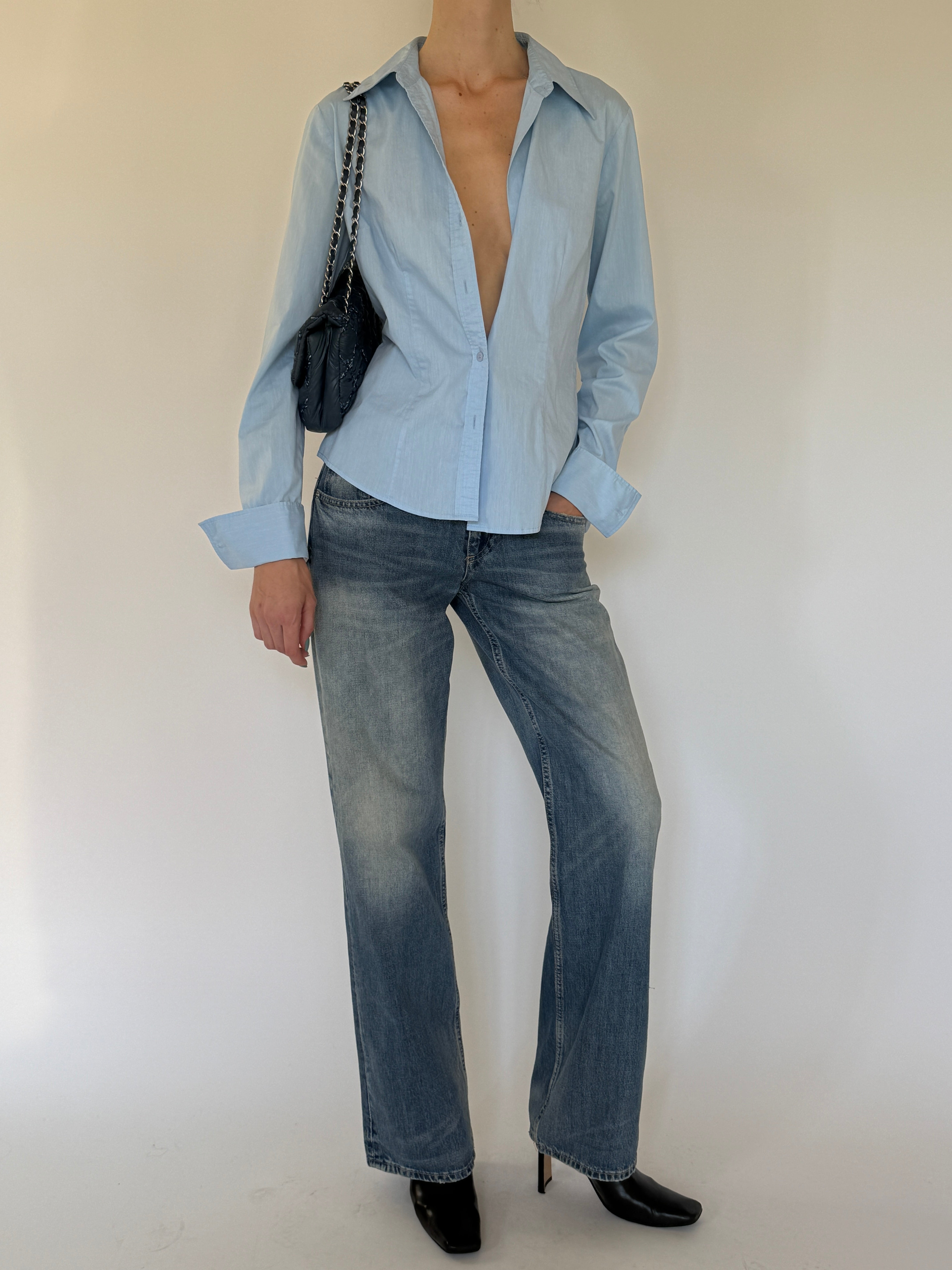 Vintage fitted light blue shirt close-up