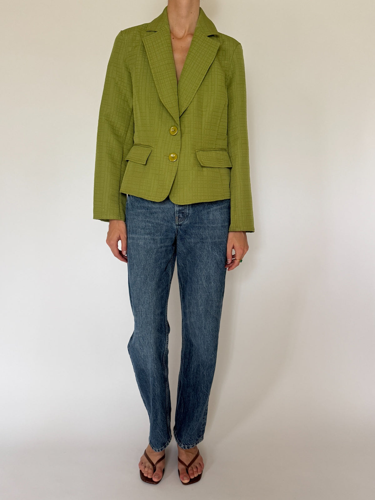 Vintage chartreuse textured blazer front view