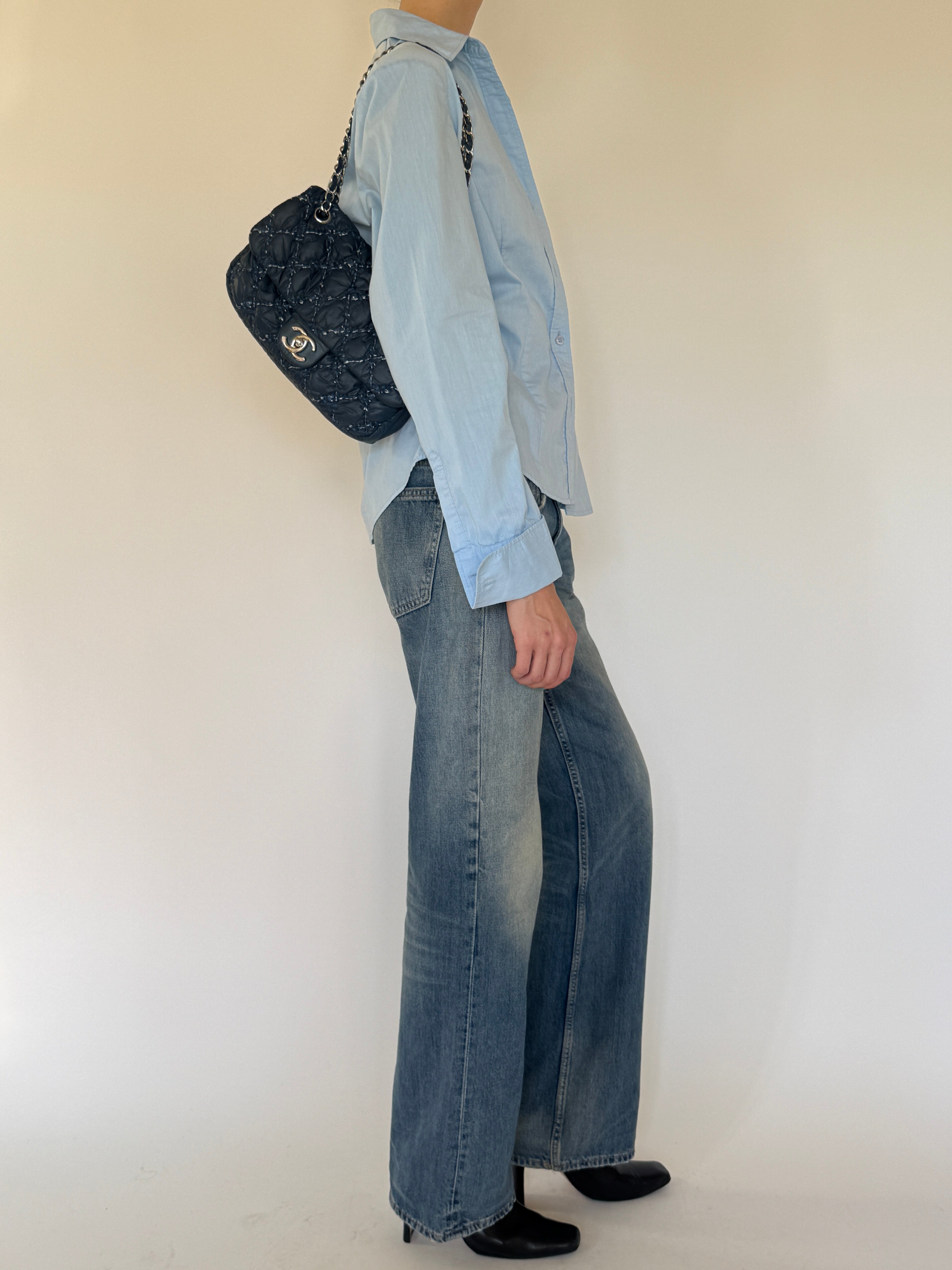 Vintage cotton shirt side detail light blue
