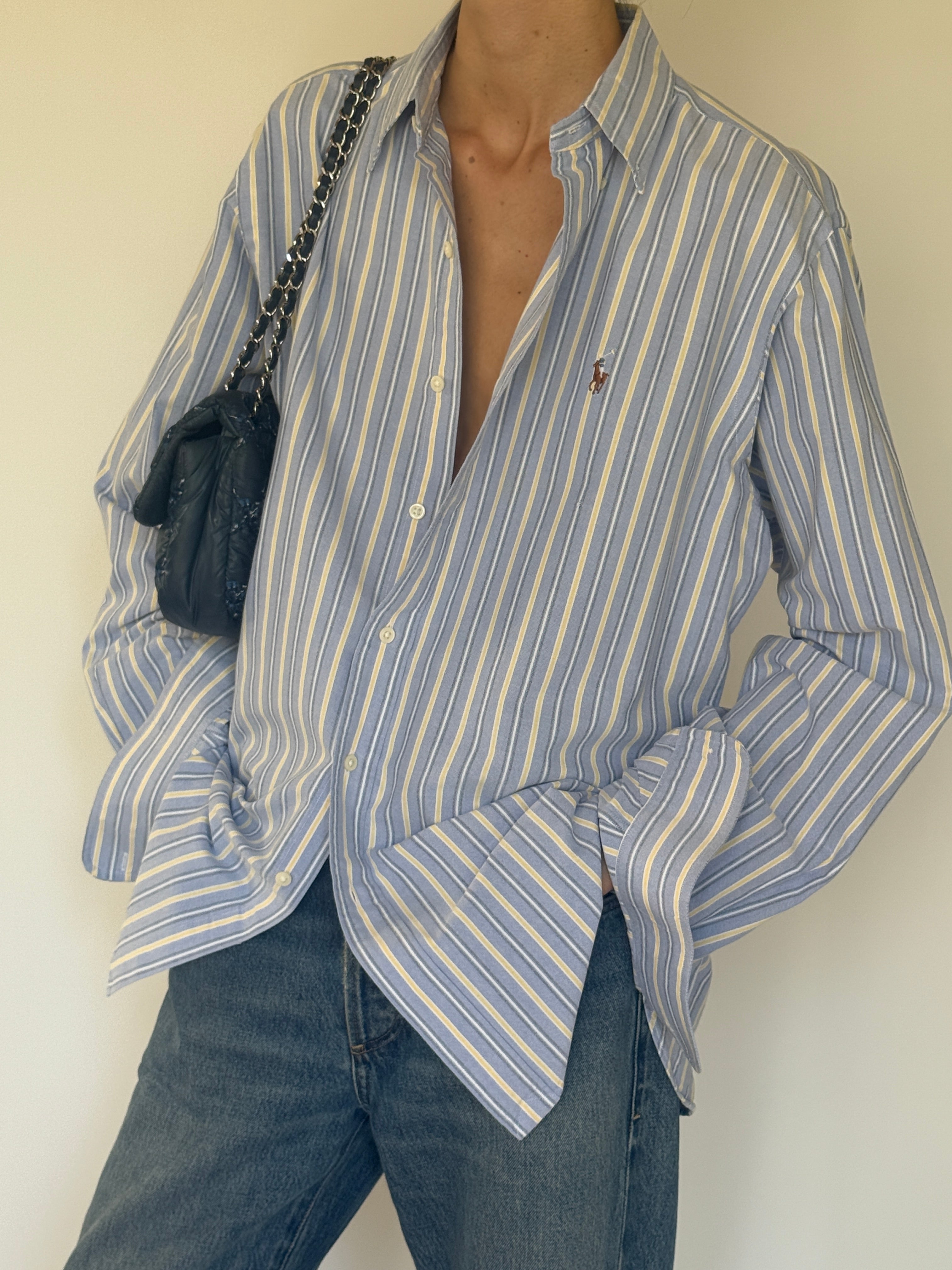 Vintage Polo Ralph Lauren blue striped shirt front view