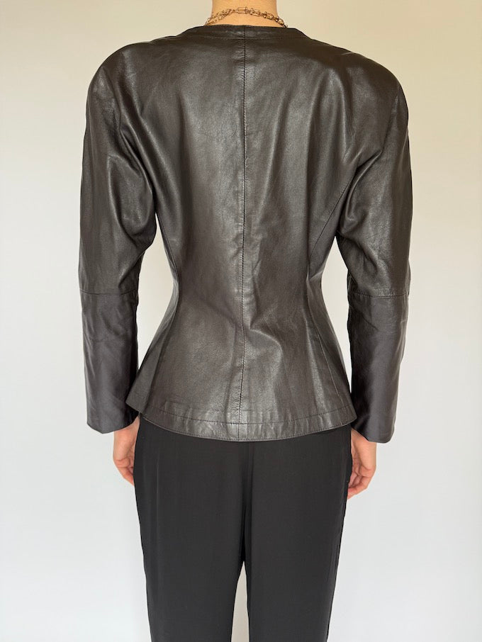 Vintage Sculpted Leather Wrap Blazer