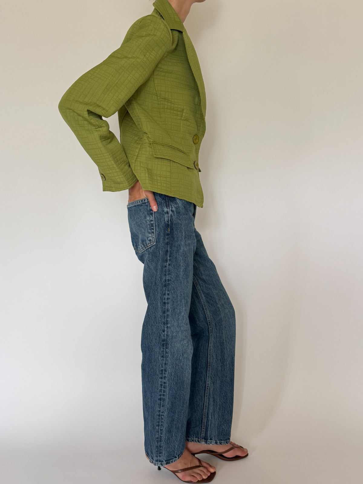 Vintage chartreuse textured blazer side view
