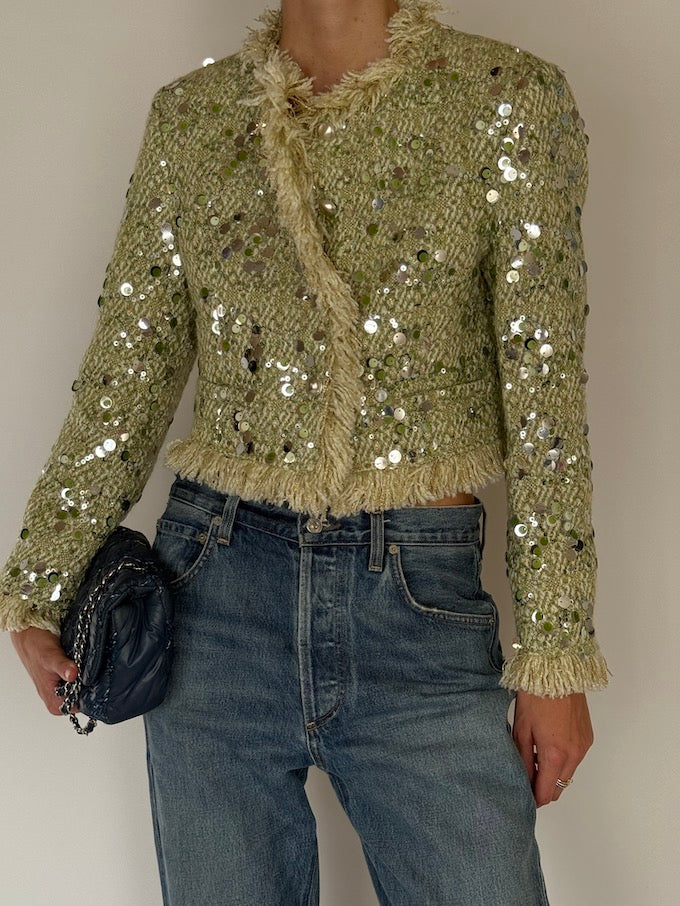 Sequin-Embellished Cropped Tweed Jacket 6582