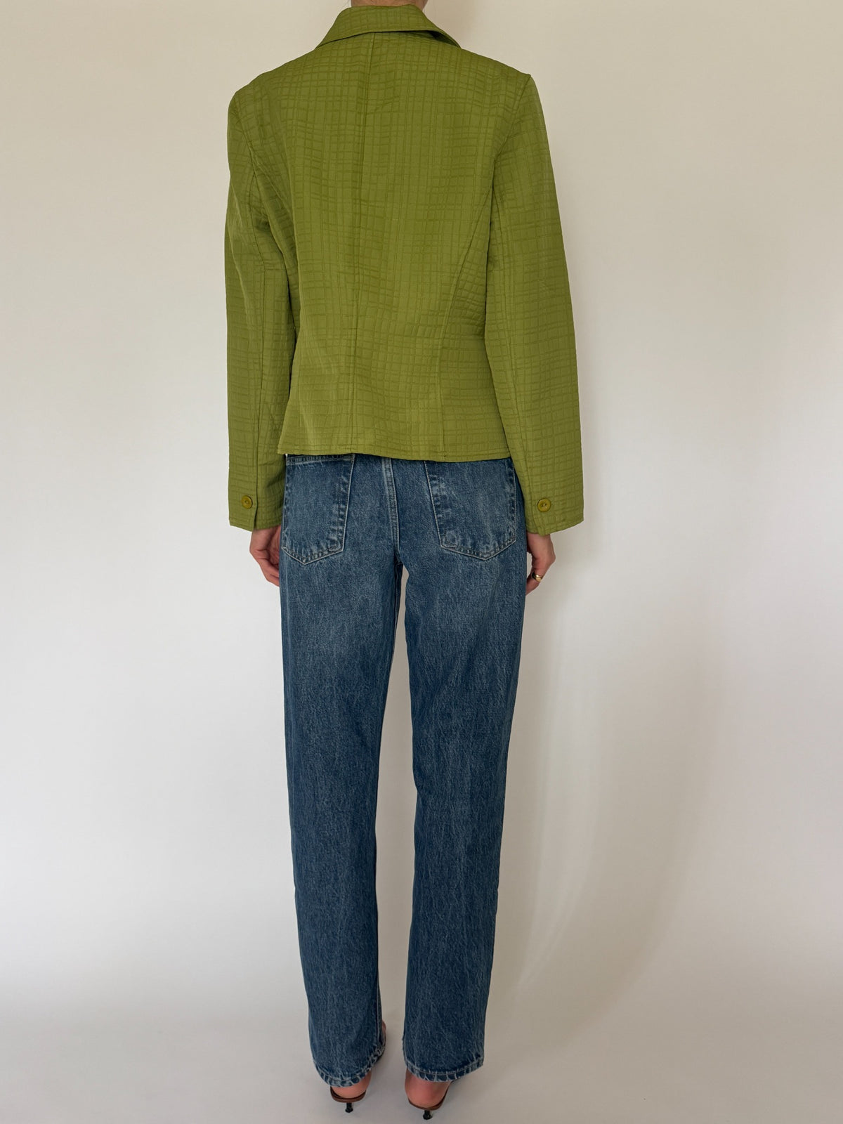 Vintage chartreuse textured blazer back view