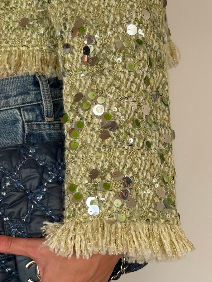 Sequin-Embellished Cropped Tweed Jacket 6582