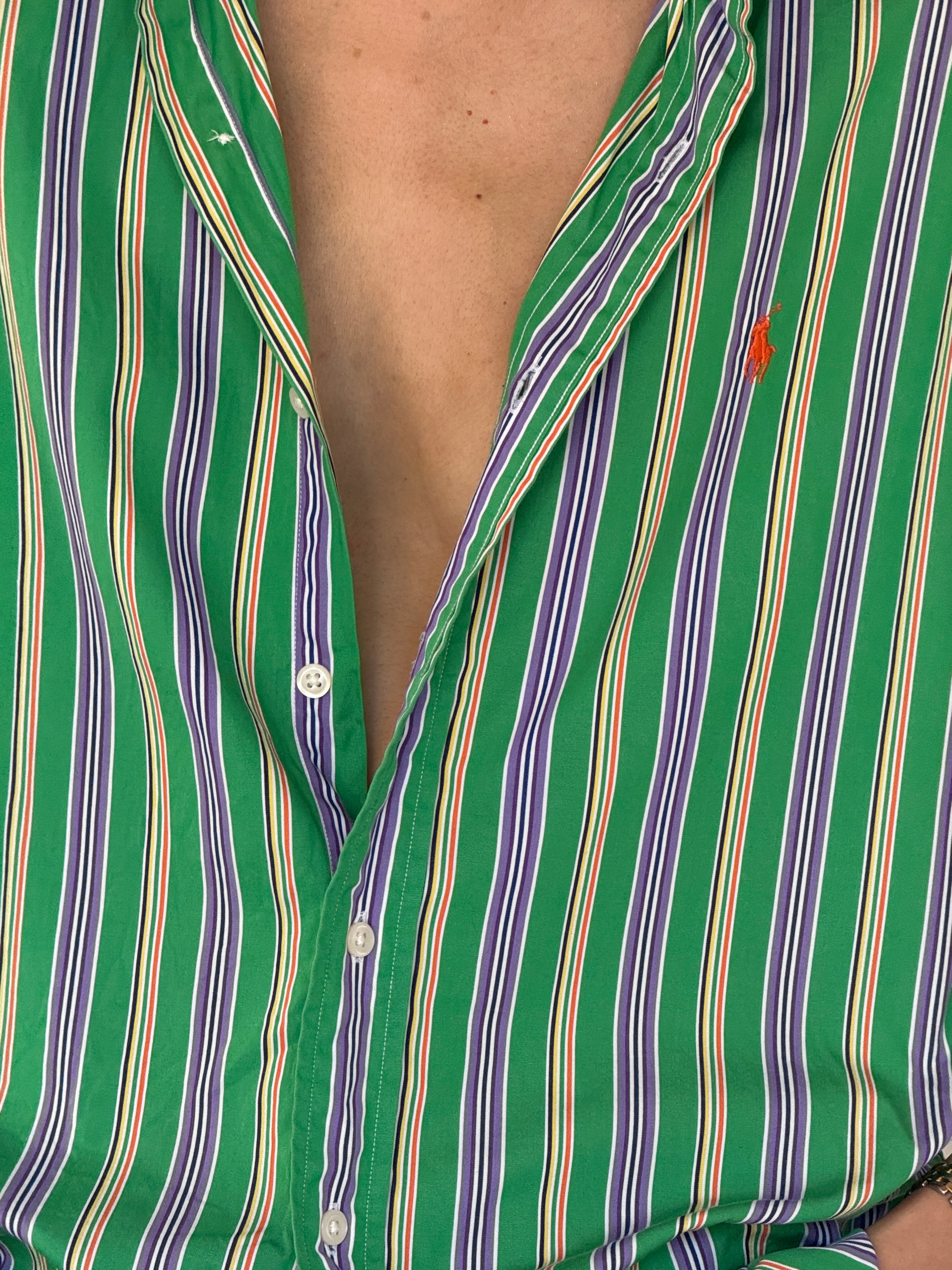 Vintage Polo Ralph Lauren green striped shirt fabric detail close-up