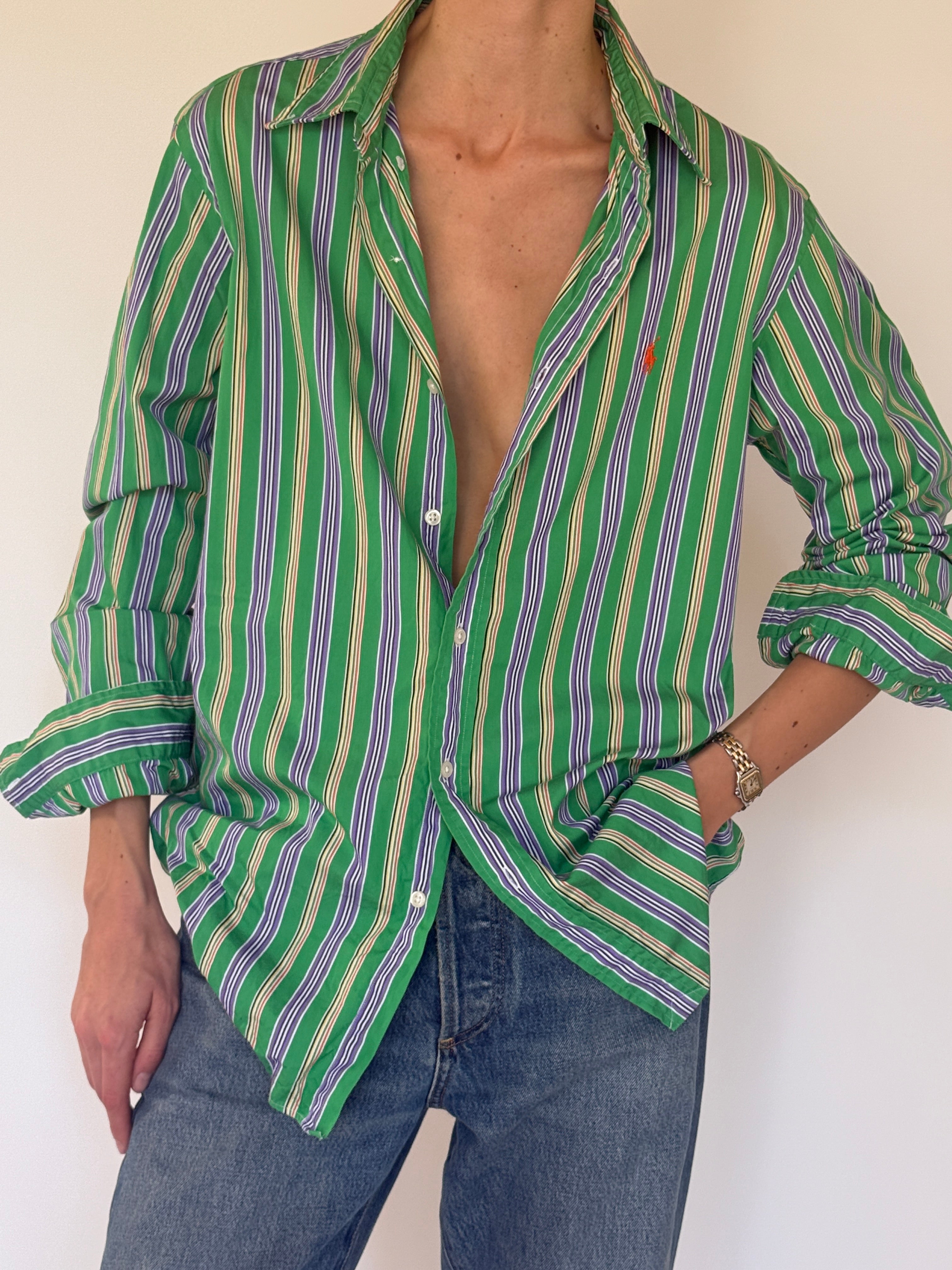 Vintage Polo Ralph Lauren green striped shirt cuff detail