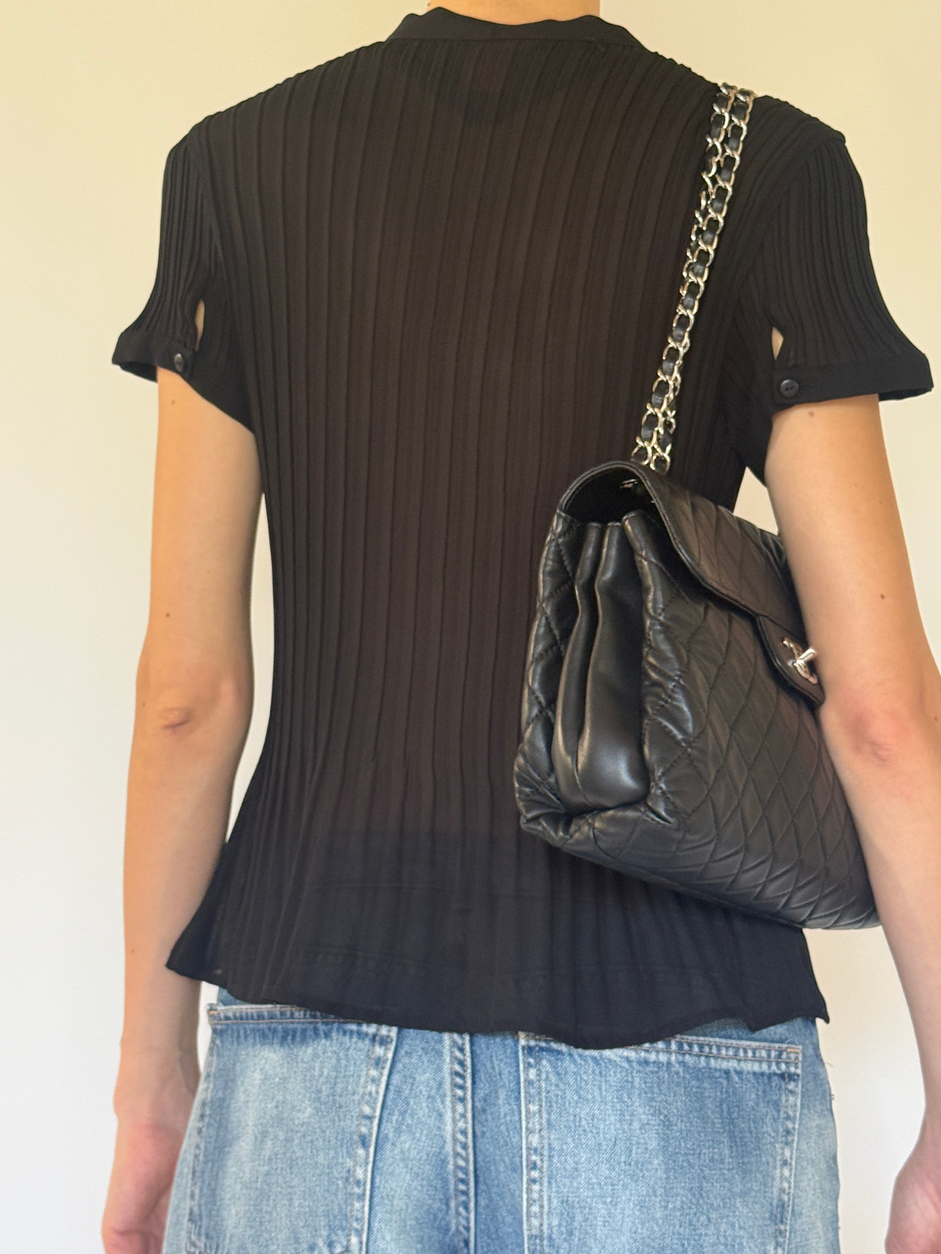 Vintage black pleated blouse back view