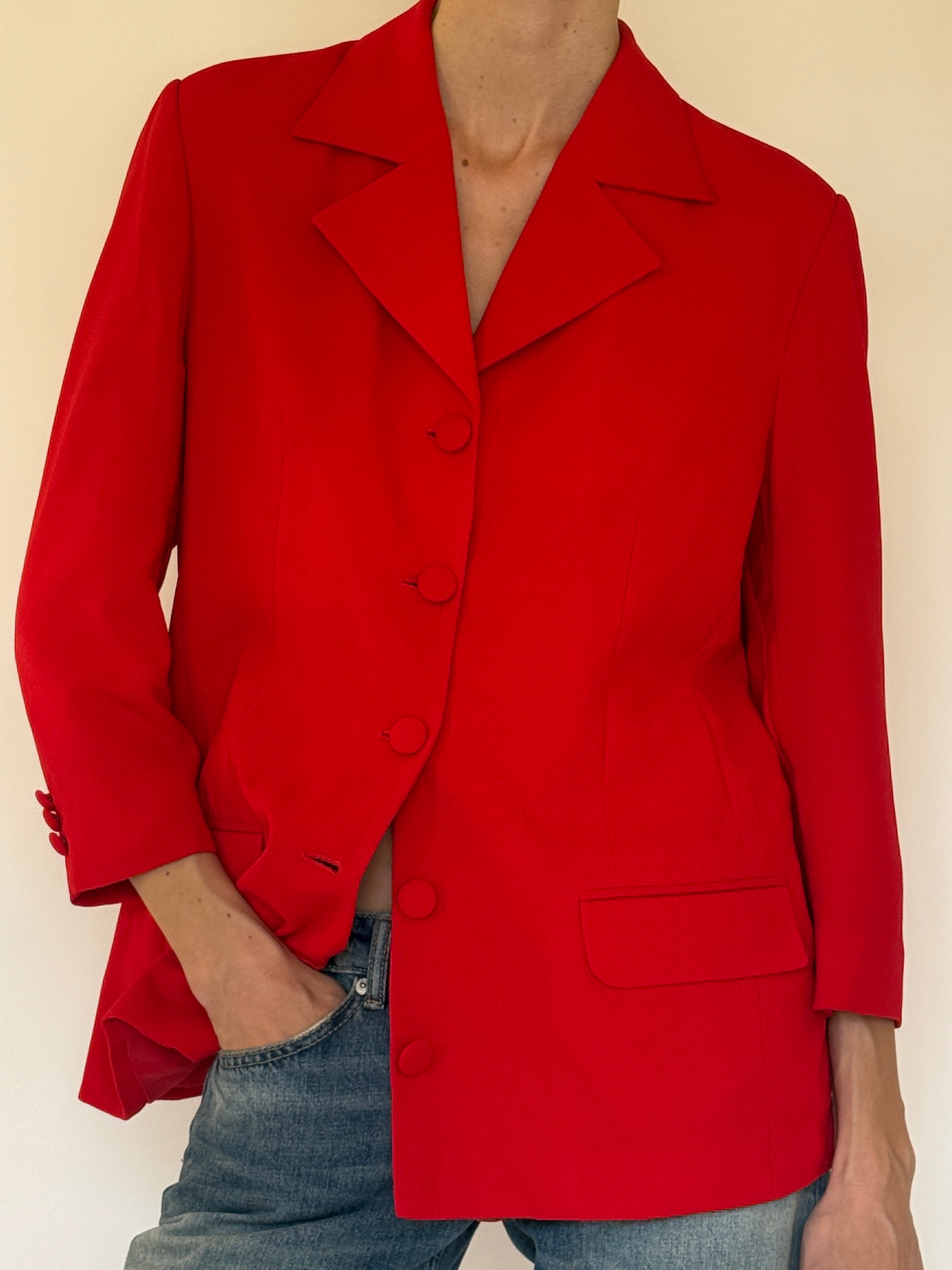 Vintage classic red tailored blazer front view