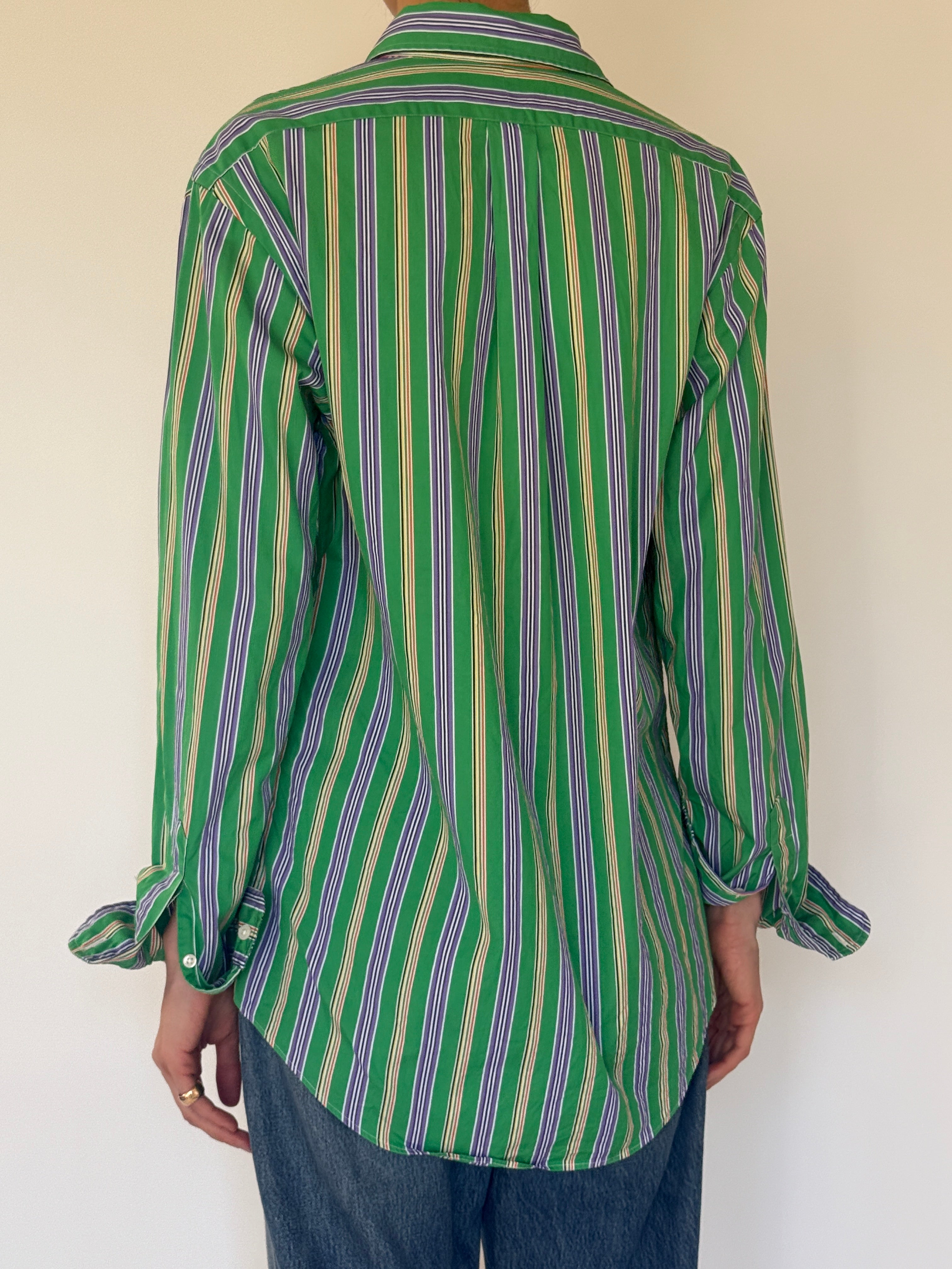 Vintage Polo Ralph Lauren green striped shirt back view