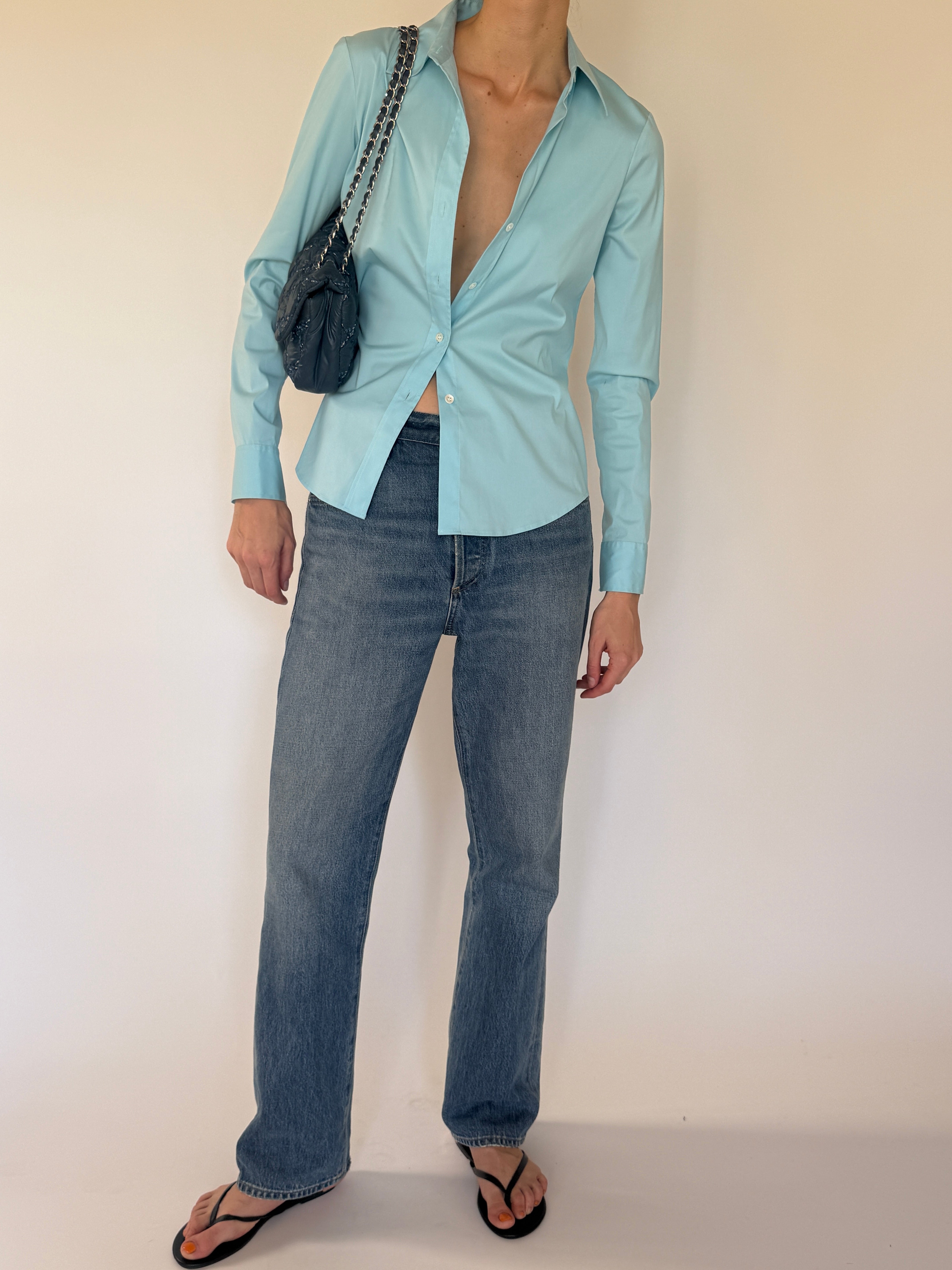 Vintage light blue button-down shirt full silhouette