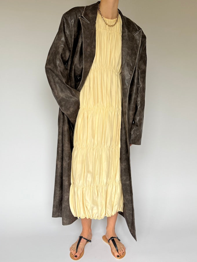Vintage long faux leather coat brown